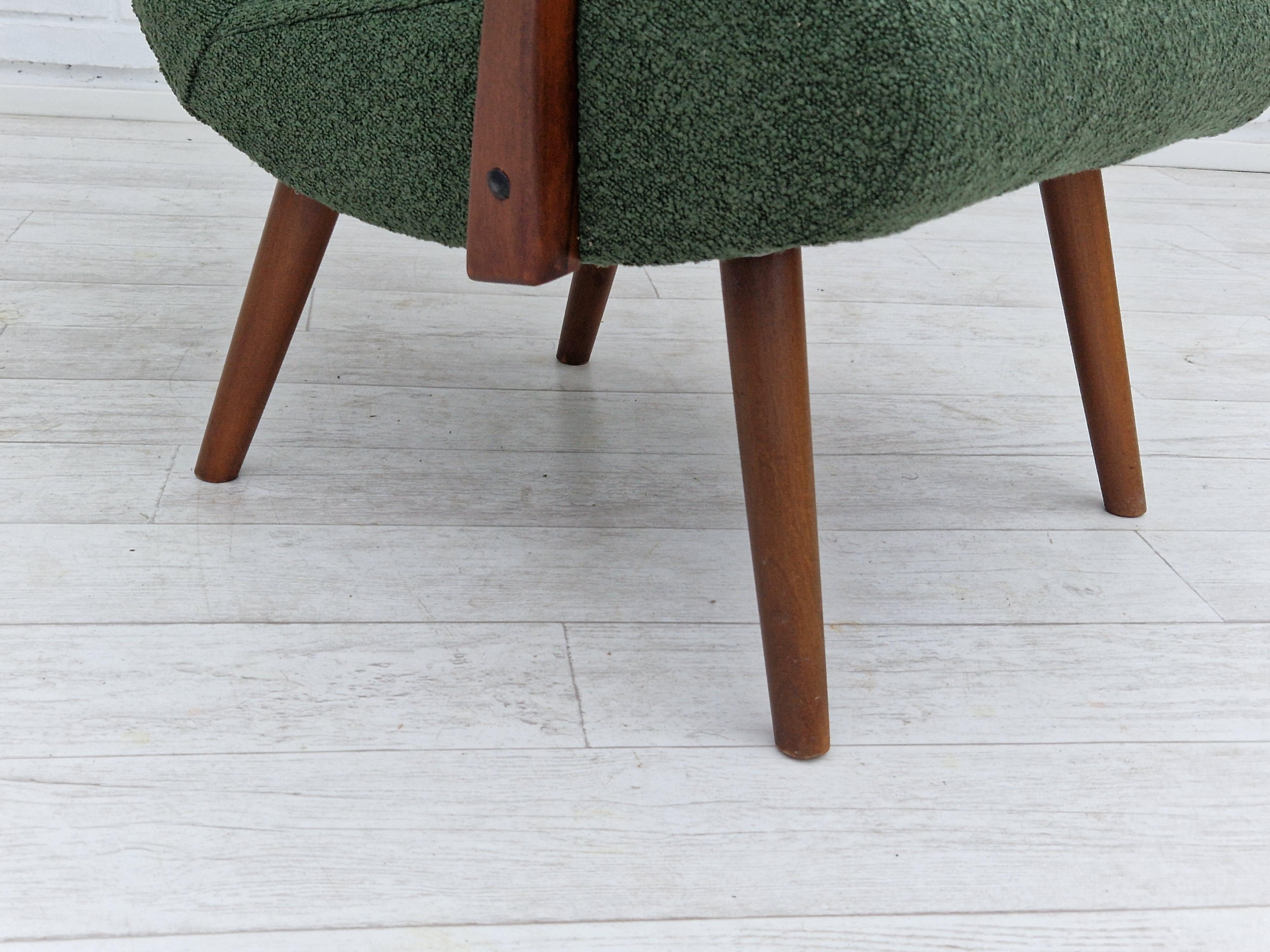 1960s, Danish Design, Ear Flap Armchair, Bottle Green Fabric 3