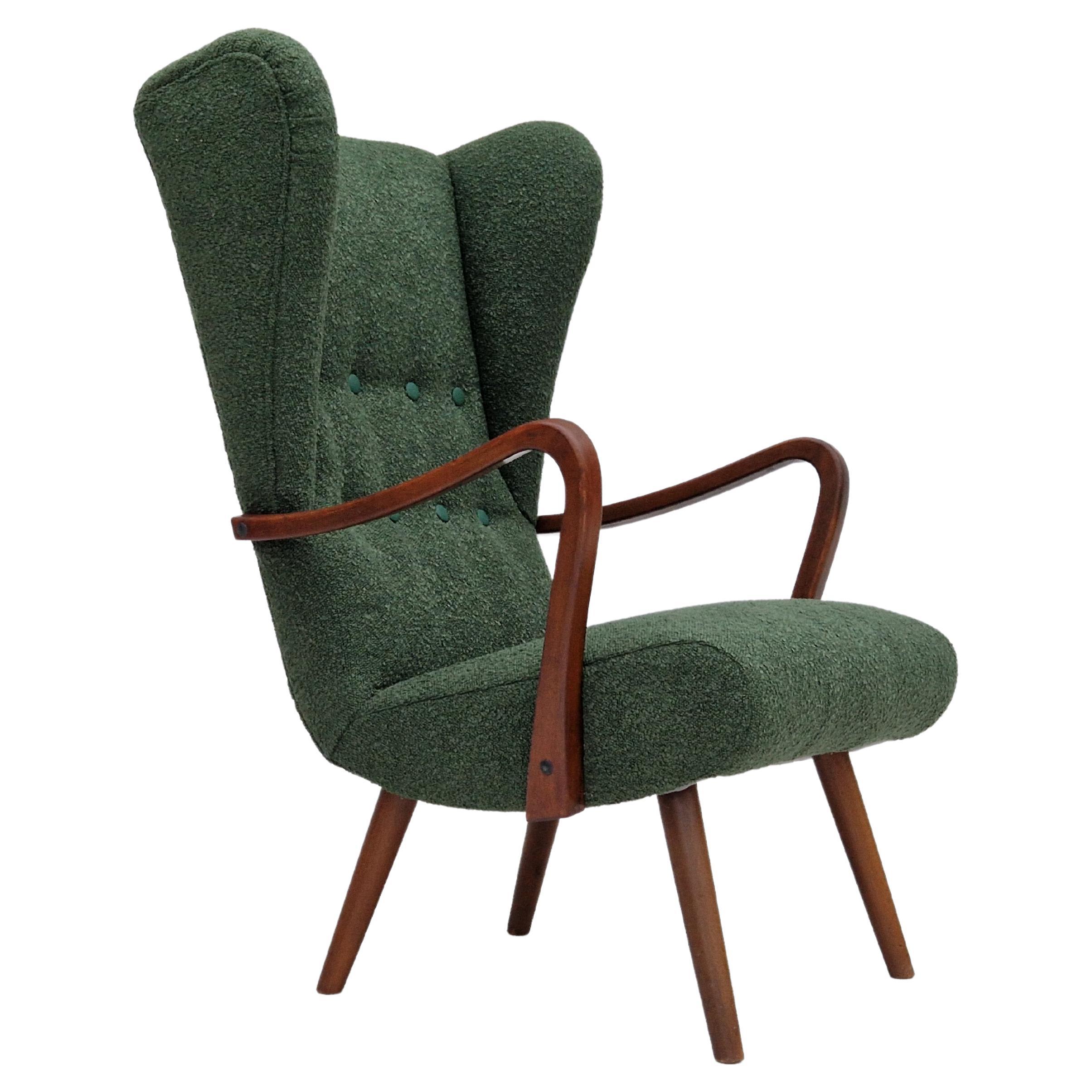 1960s, Danish Design, Ear Flap Armchair, Bottle Green Fabric