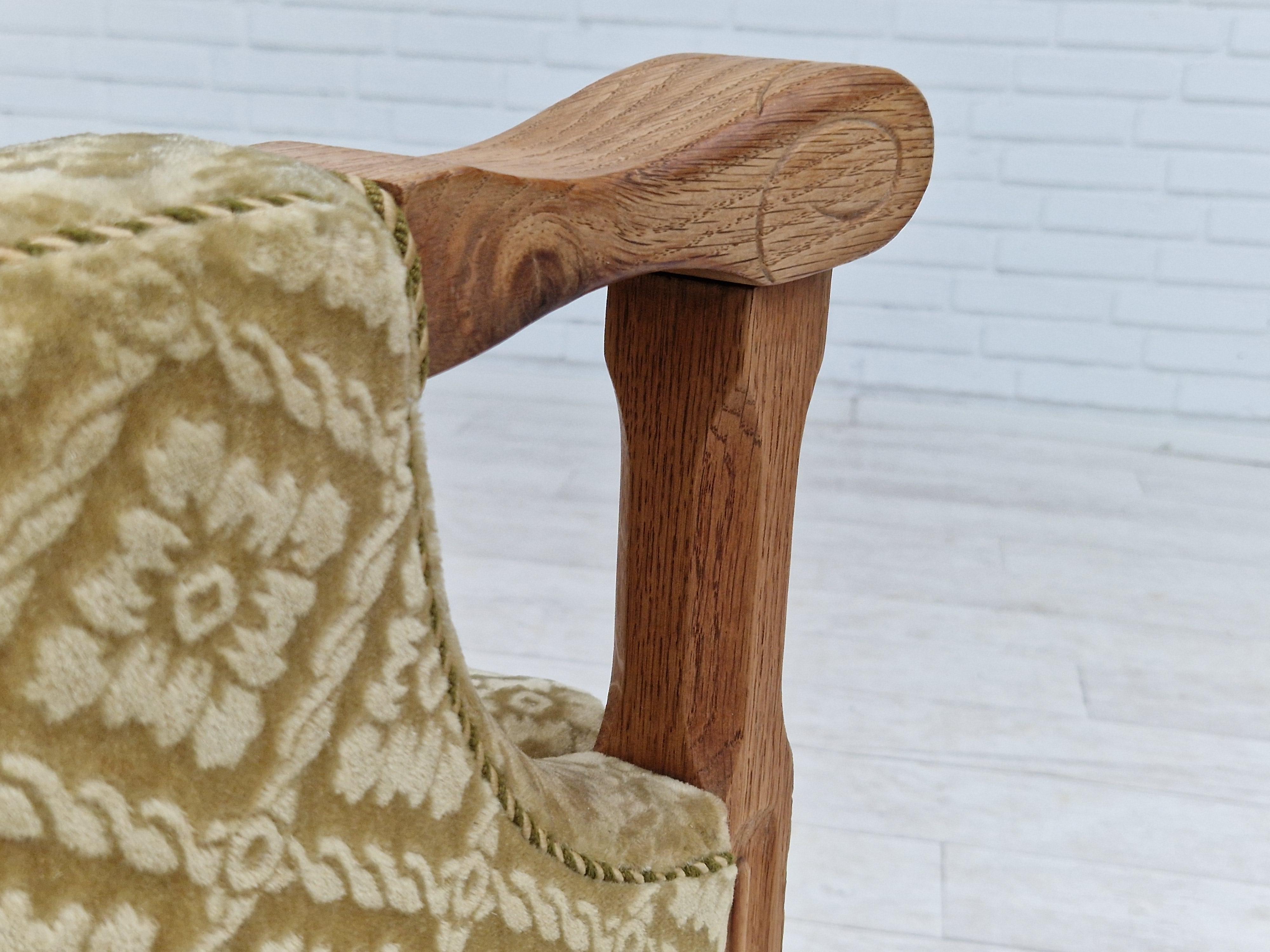 1960s, Danish design, highback armchair, furniture fabric, oak wood. For Sale 6