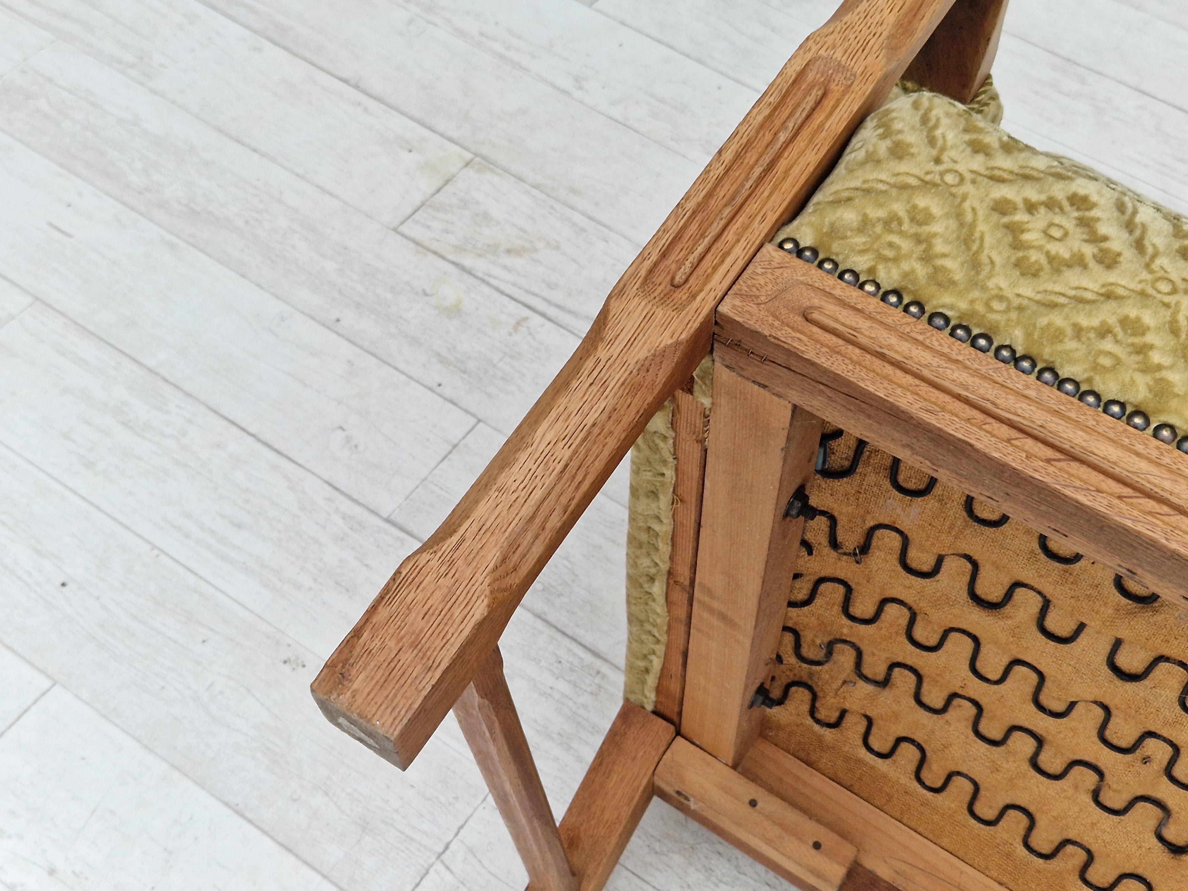 1960s, Danish design, highback armchair, furniture fabric, oak wood. For Sale 10