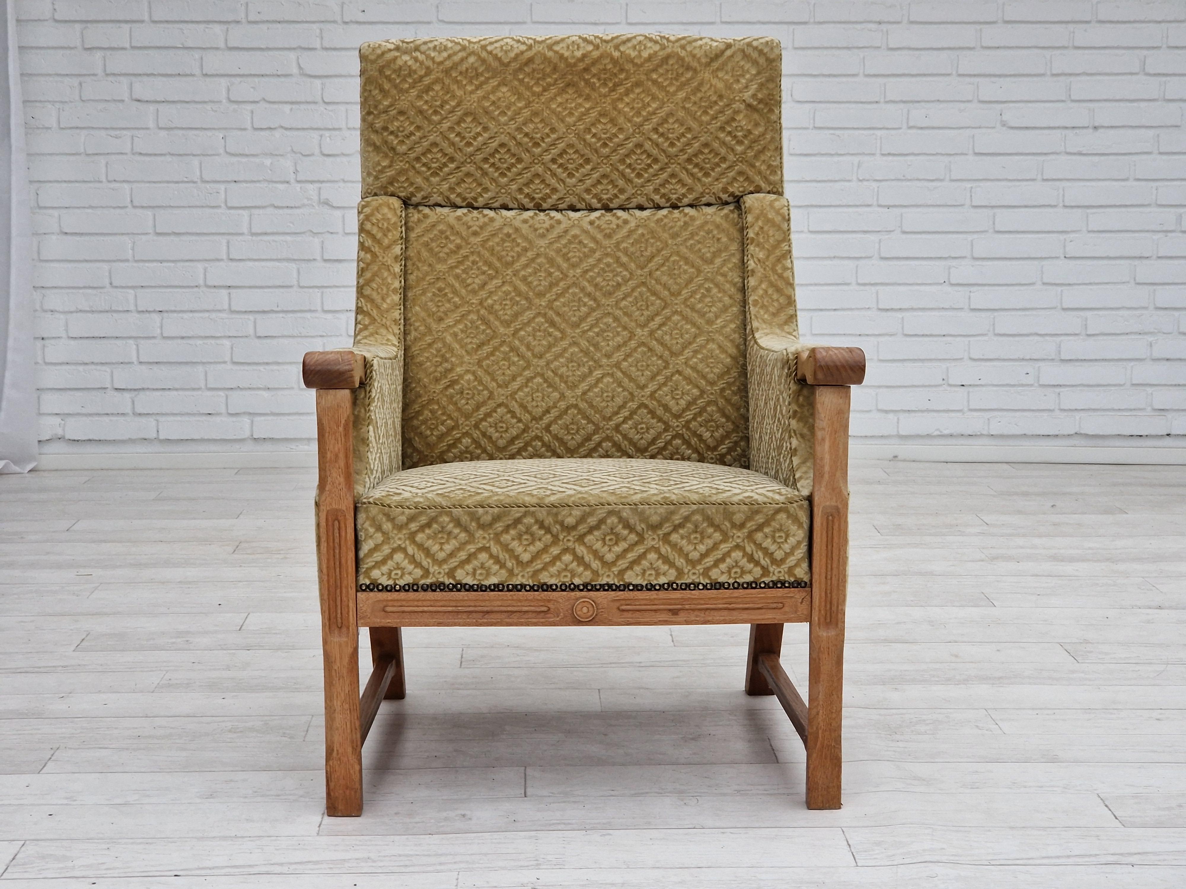 1960s, Danish design, highback armchair, furniture fabric, oak wood. For Sale 3
