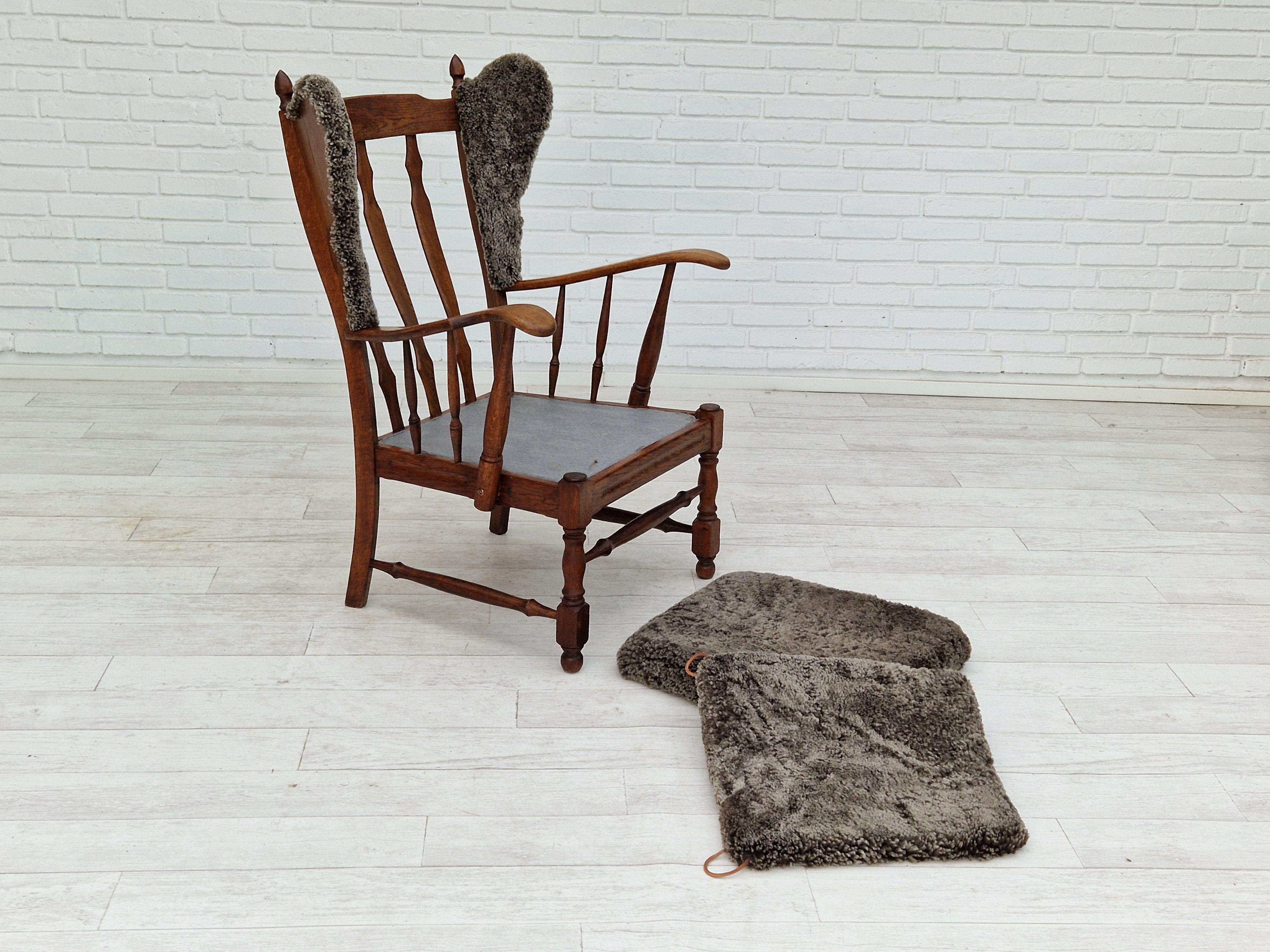 1960s, Danish Design, Renovated-Reupholstered Ear Flap Chair, Sheepskin For Sale 10