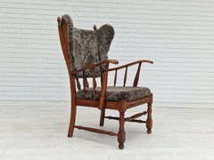 1960s, Danish Design, Renovated-Reupholstered Ear Flap Chair, Sheepskin