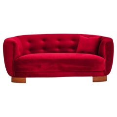 1960s, Danish design, reupholstered 2-seater "Banana" sofa, Retro velour.