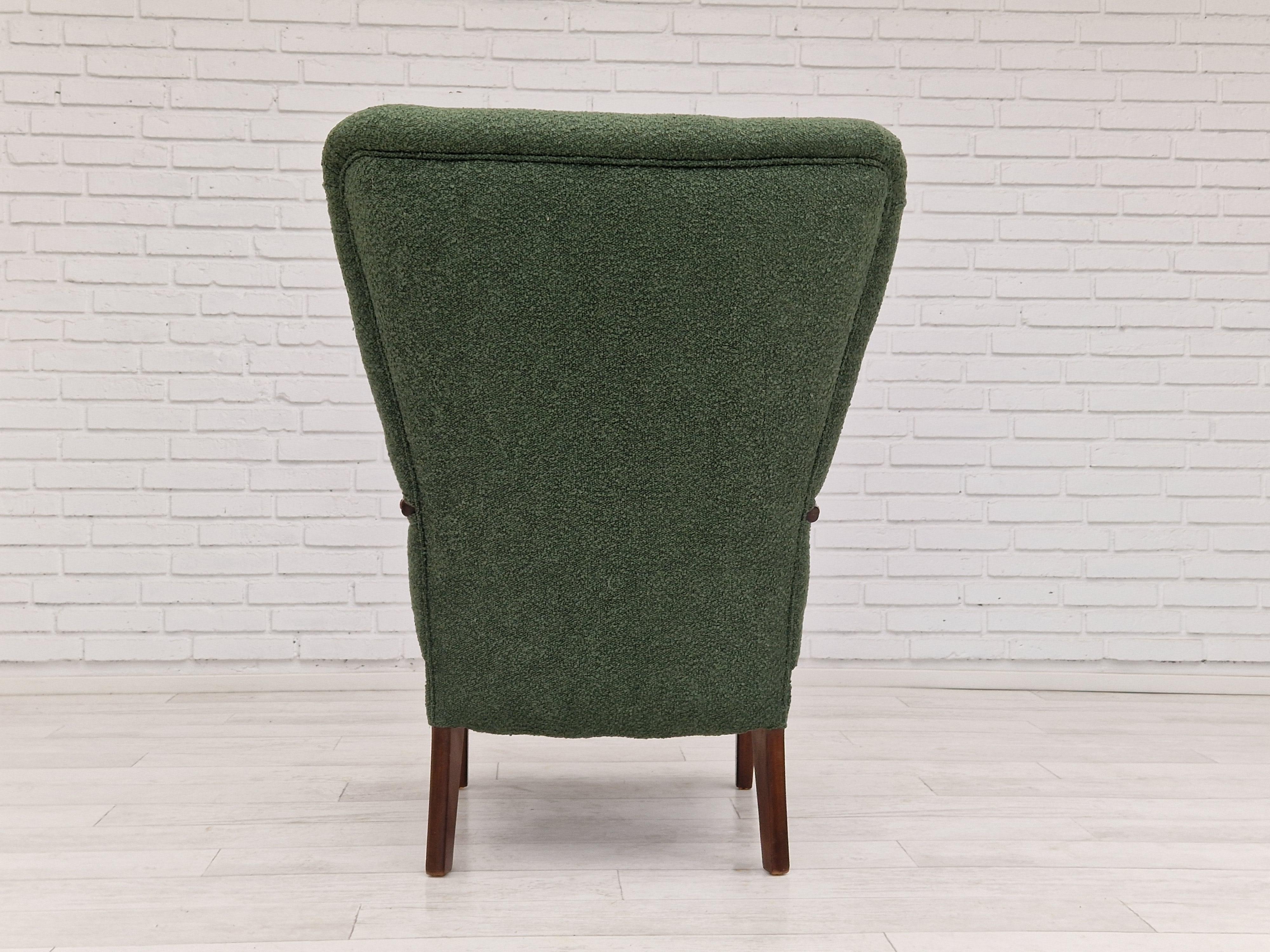1960s, Danish Design, Reupholstered Armchair, Bottle Green Fabric For Sale 5