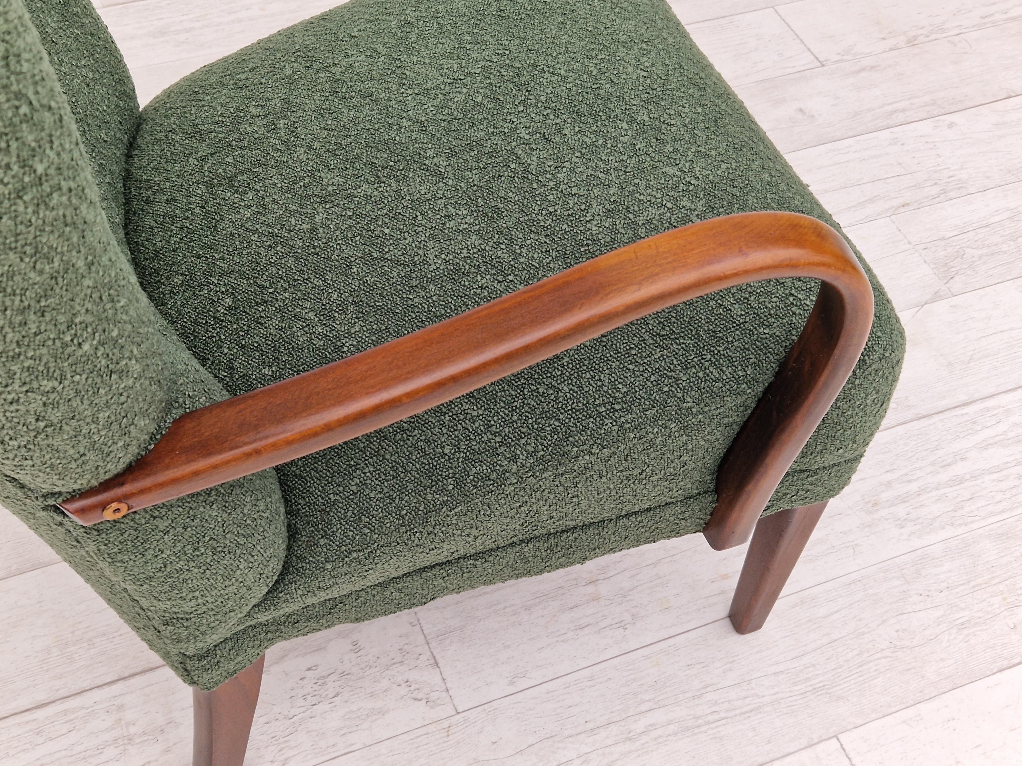 1960s, Danish Design, Reupholstered Armchair, Bottle Green Fabric For Sale 6