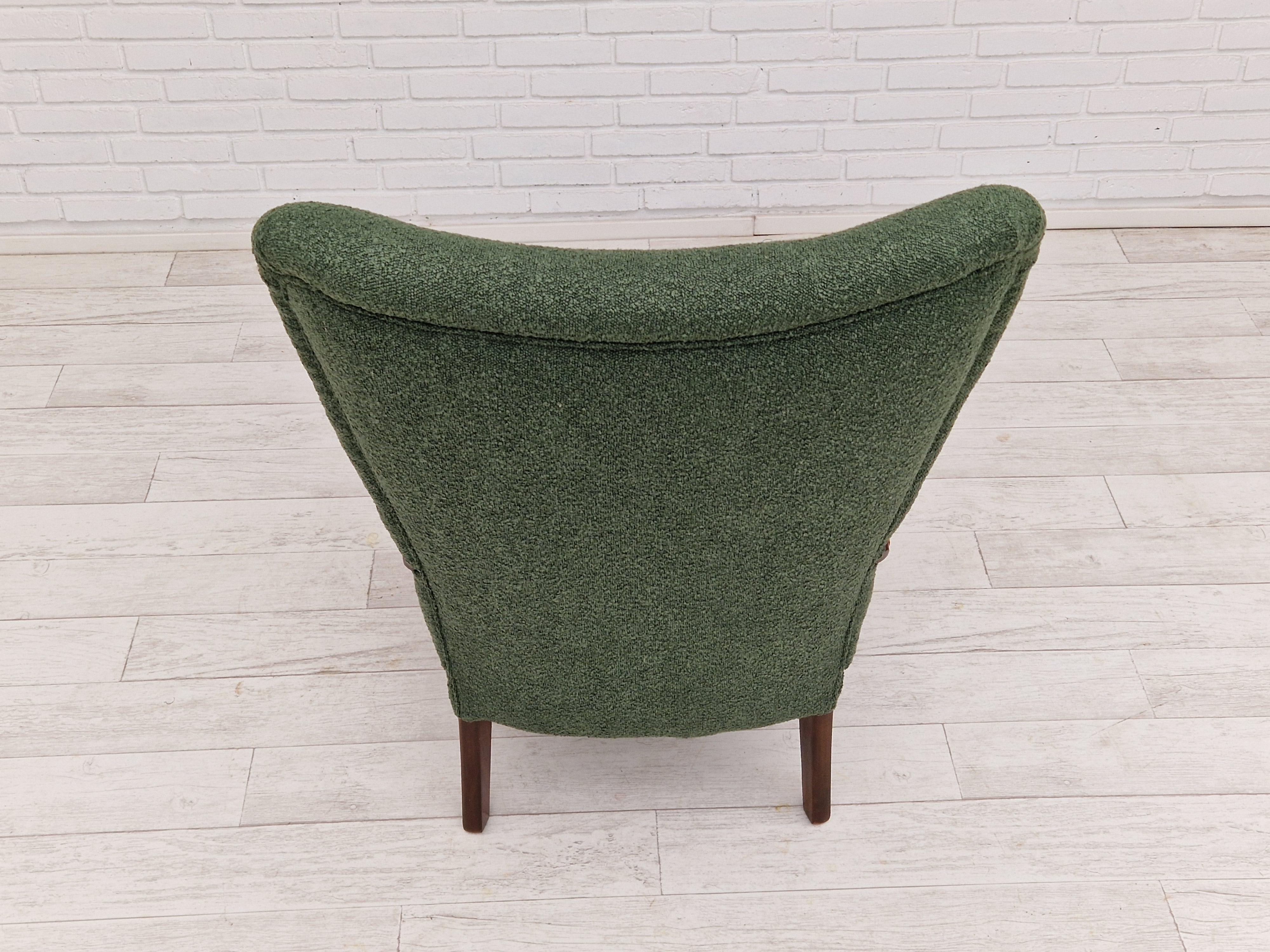 1960s, Danish Design, Reupholstered Armchair, Bottle Green Fabric For Sale 7