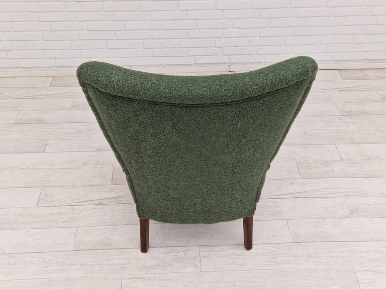 1960s, Danish Design, Reupholstered Armchair, Bottle Green Fabric For