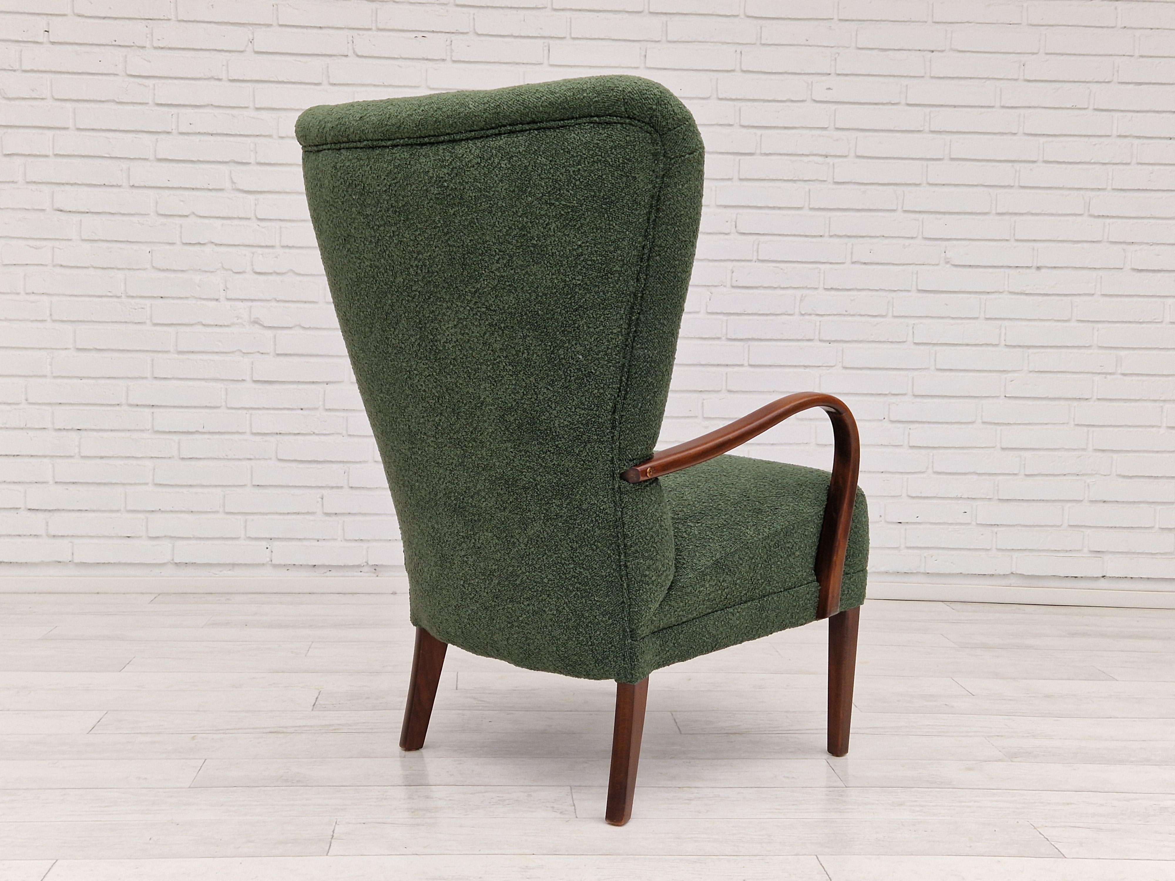 1960s, Danish Design, Reupholstered Armchair, Bottle Green Fabric For Sale 9