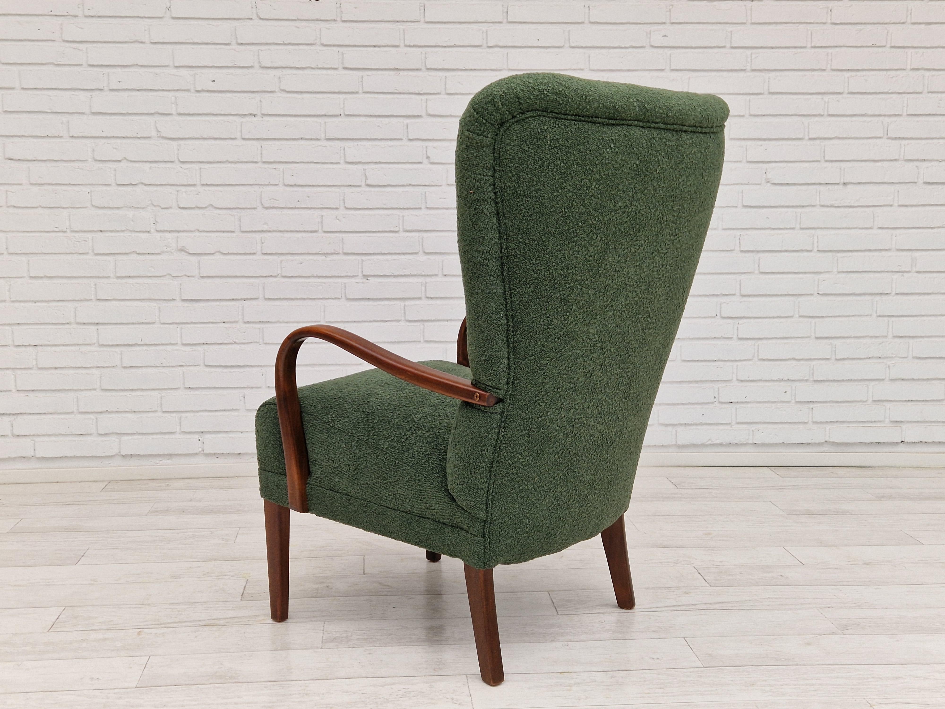 1960s, Danish Design, Reupholstered Armchair, Bottle Green Fabric For Sale 10
