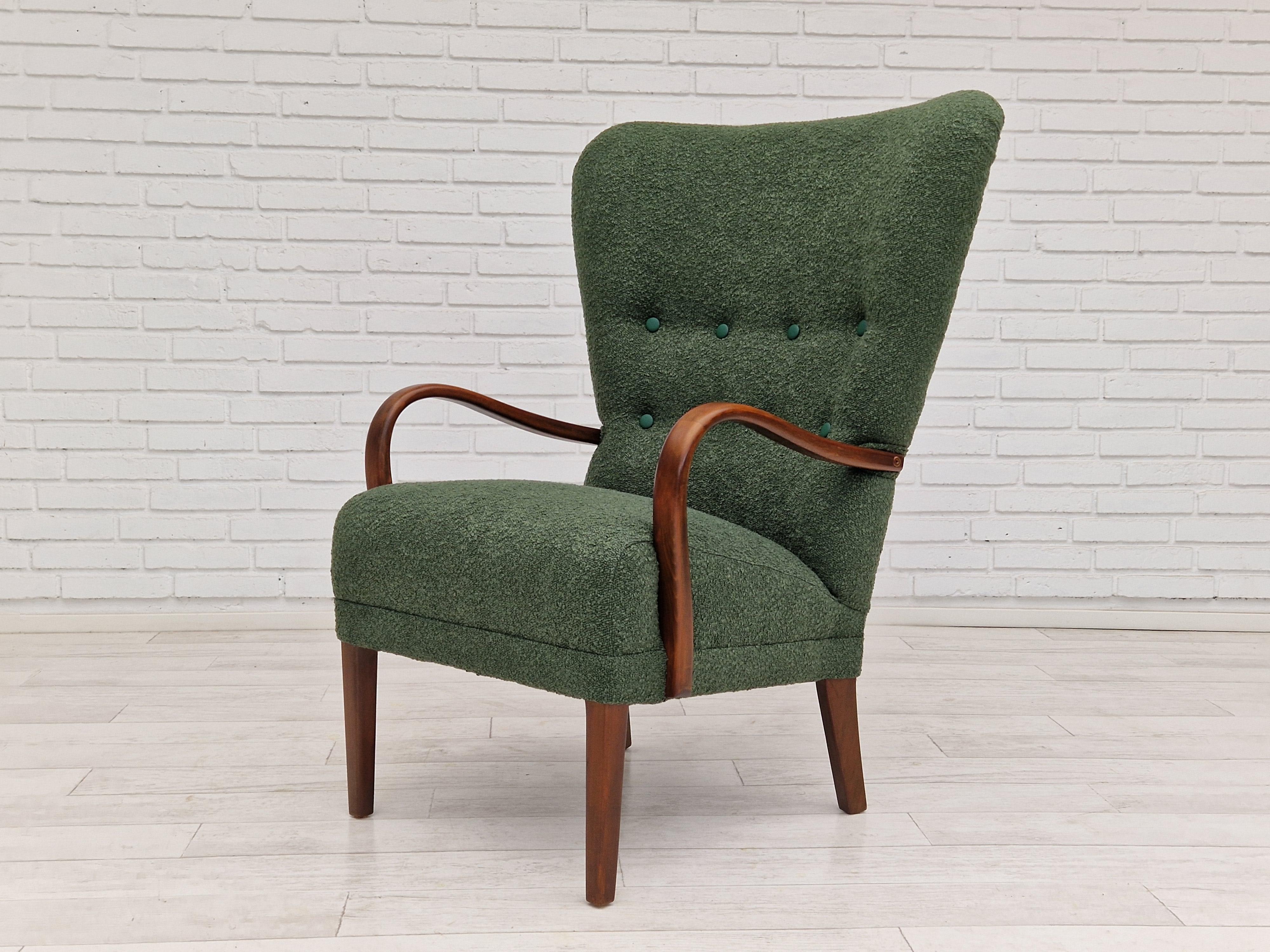 1960s, Danish Design, Reupholstered Armchair, Bottle Green Fabric In Good Condition For Sale In Tarm, 82