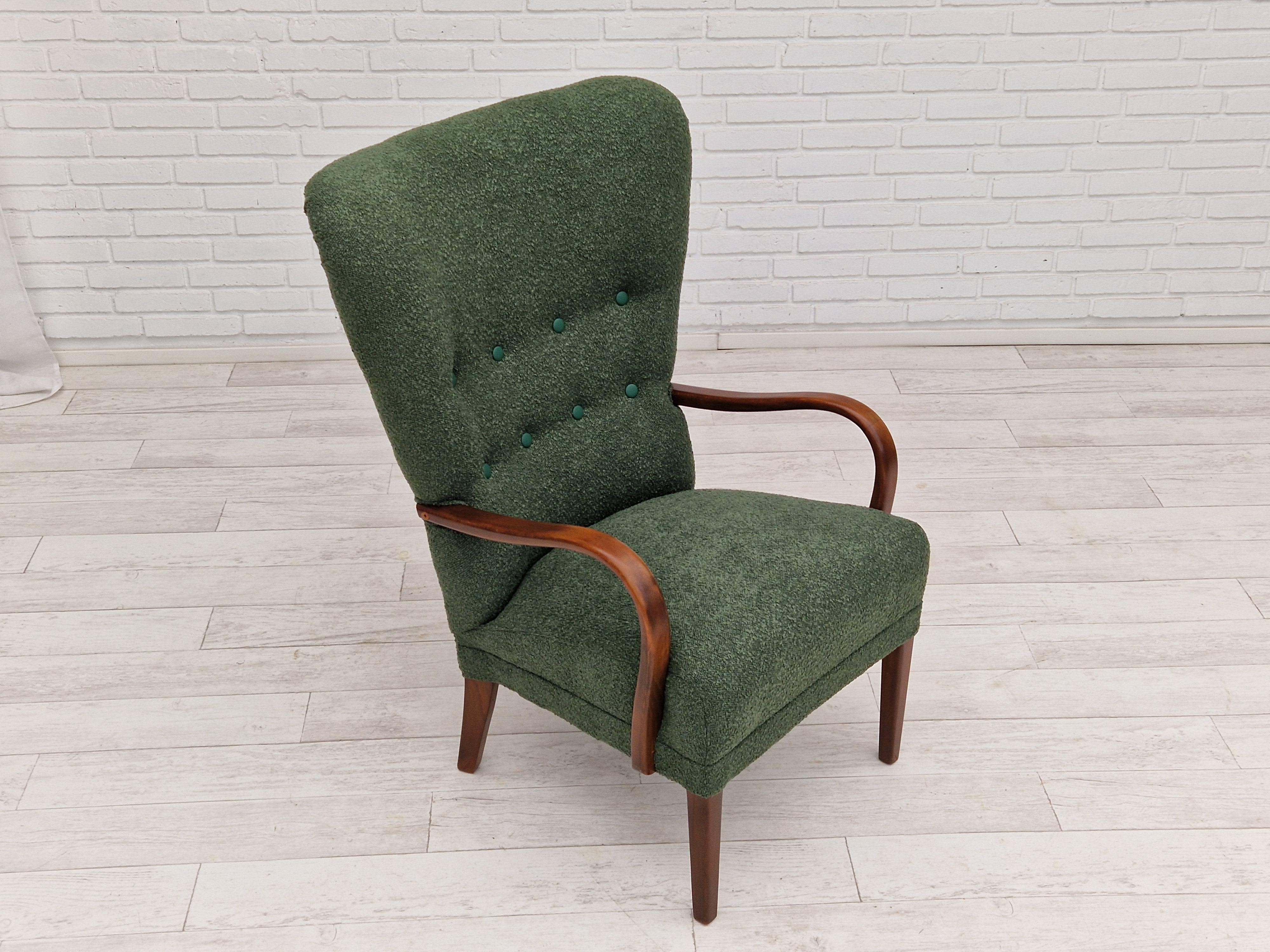 1960s, Danish Design, Reupholstered Armchair, Bottle Green Fabric For Sale 1