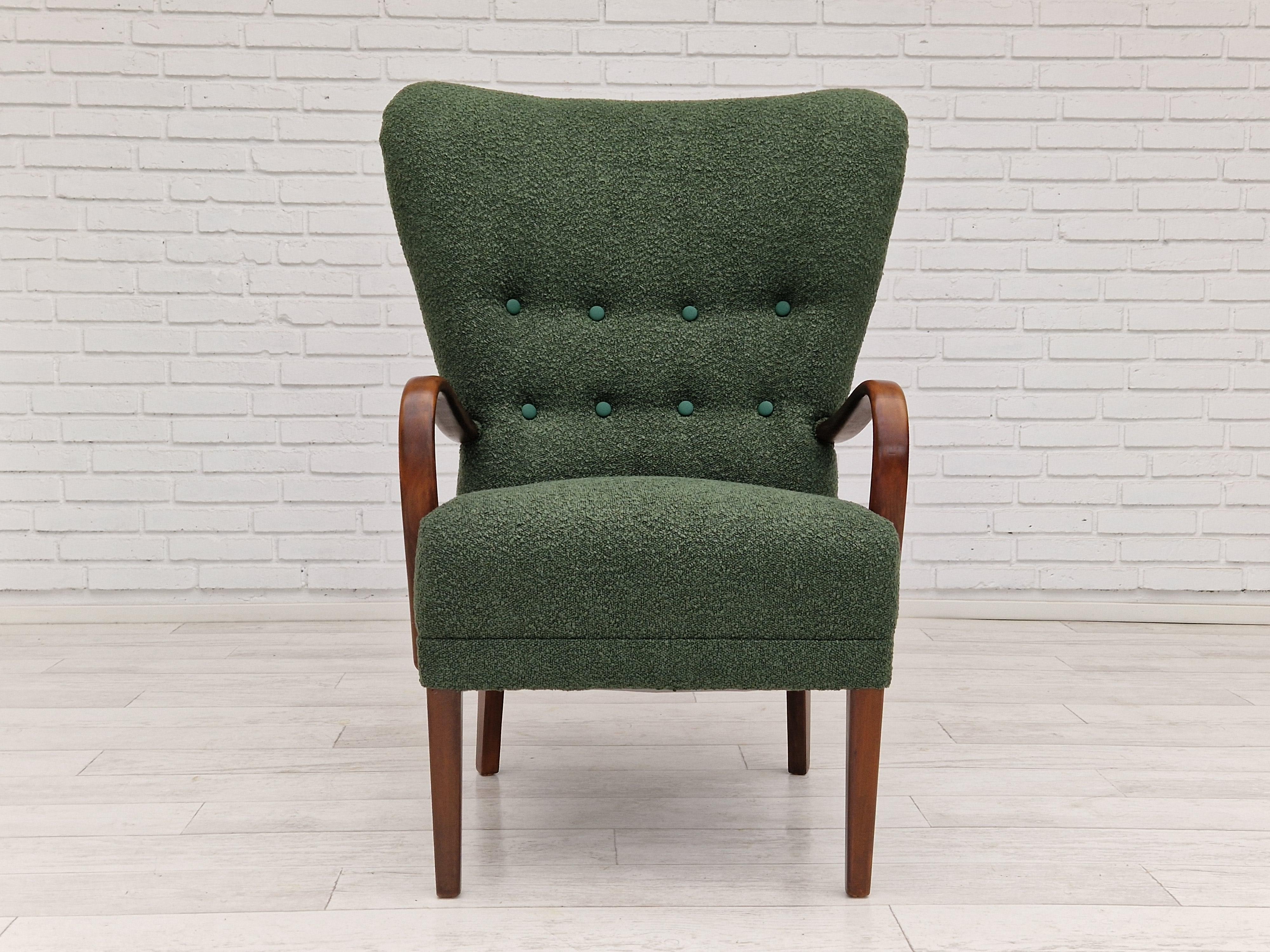 1960s, Danish Design, Reupholstered Armchair, Bottle Green Fabric For Sale 2