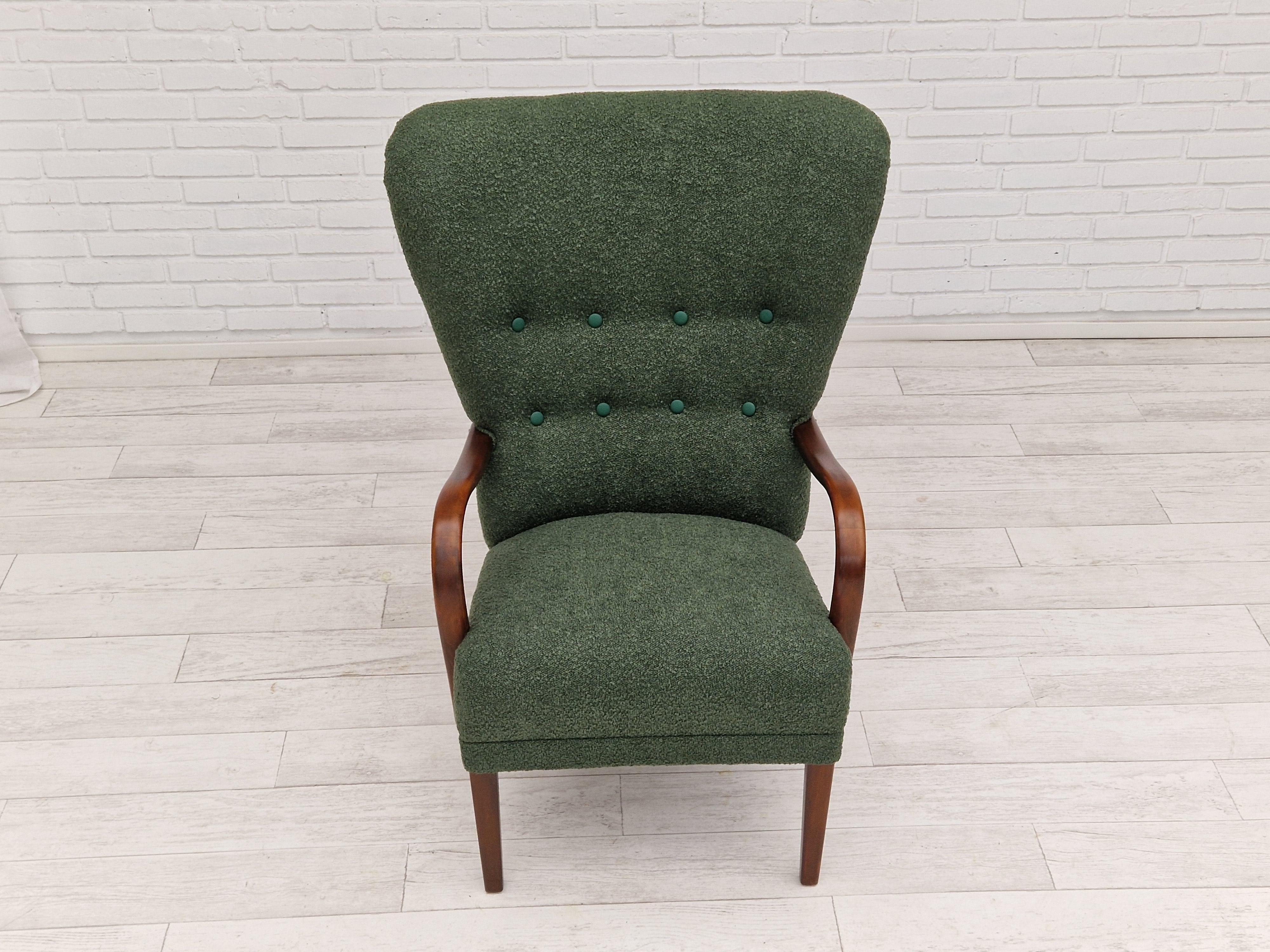 1960s, Danish Design, Reupholstered Armchair, Bottle Green Fabric For Sale 3