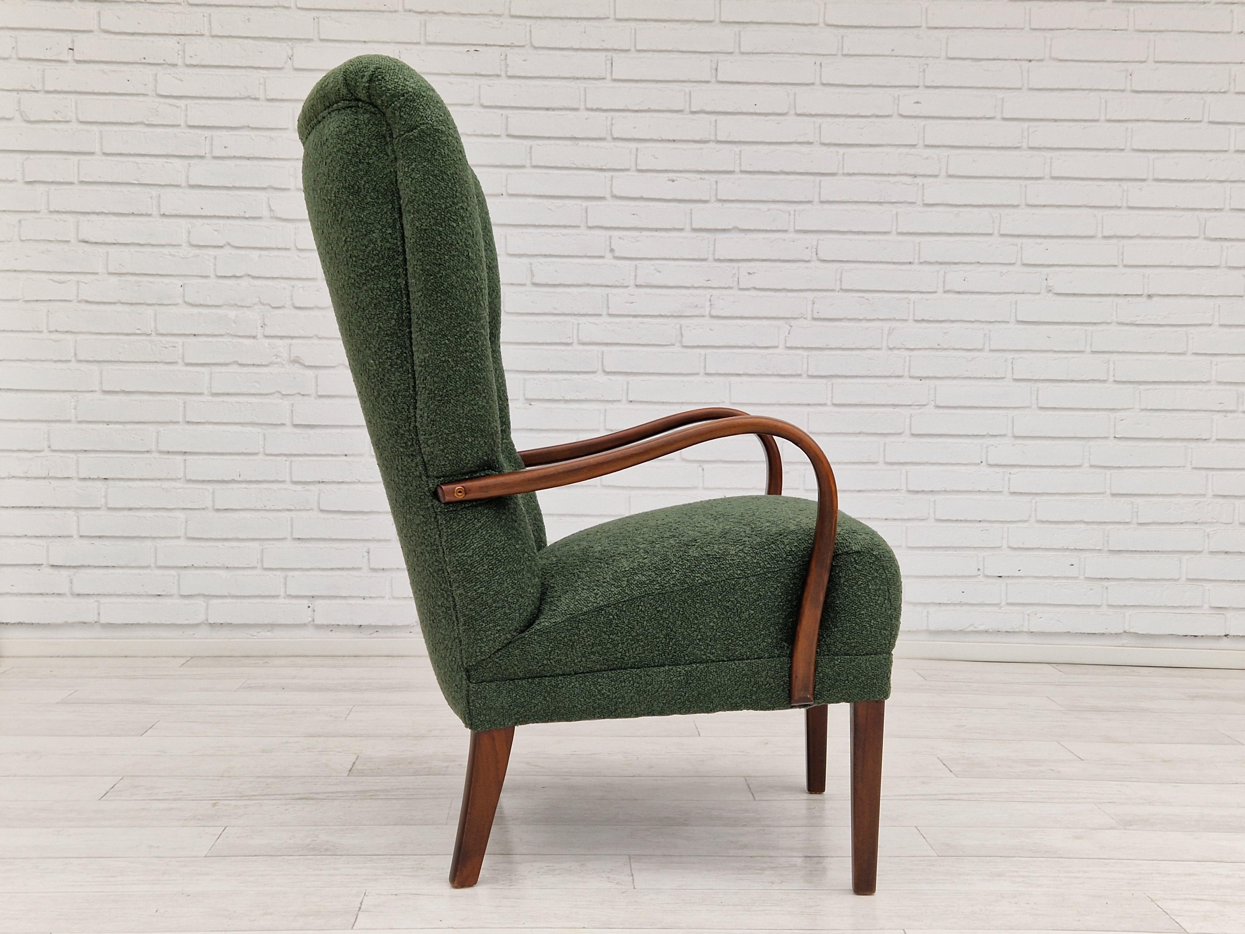 1960s, Danish Design, Reupholstered Armchair, Bottle Green Fabric For Sale 4