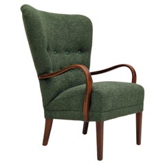 Used 1960s, Danish Design, Reupholstered Armchair, Bottle Green Fabric
