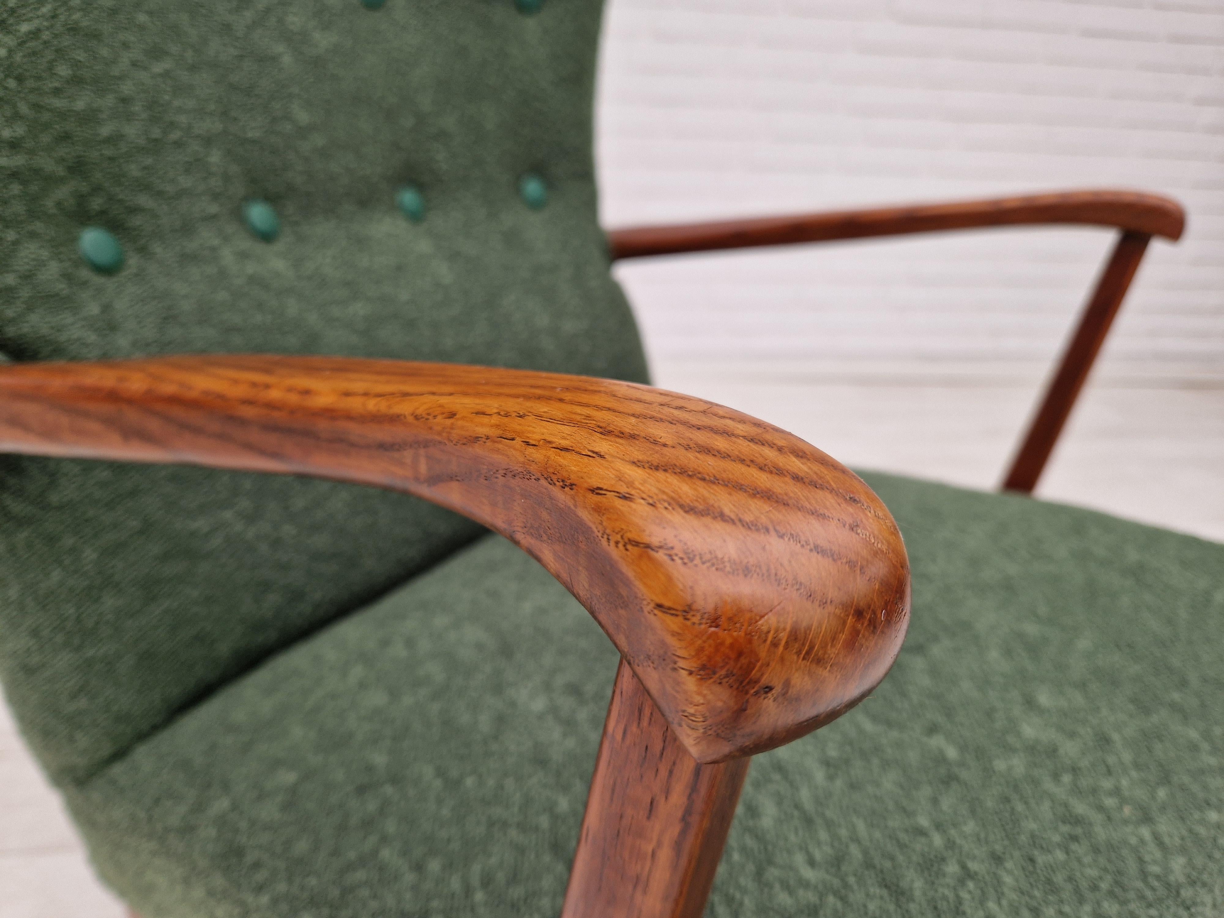 1960s, Danish design, reupholstered high-back armchair, bottle green fabric. For Sale 5