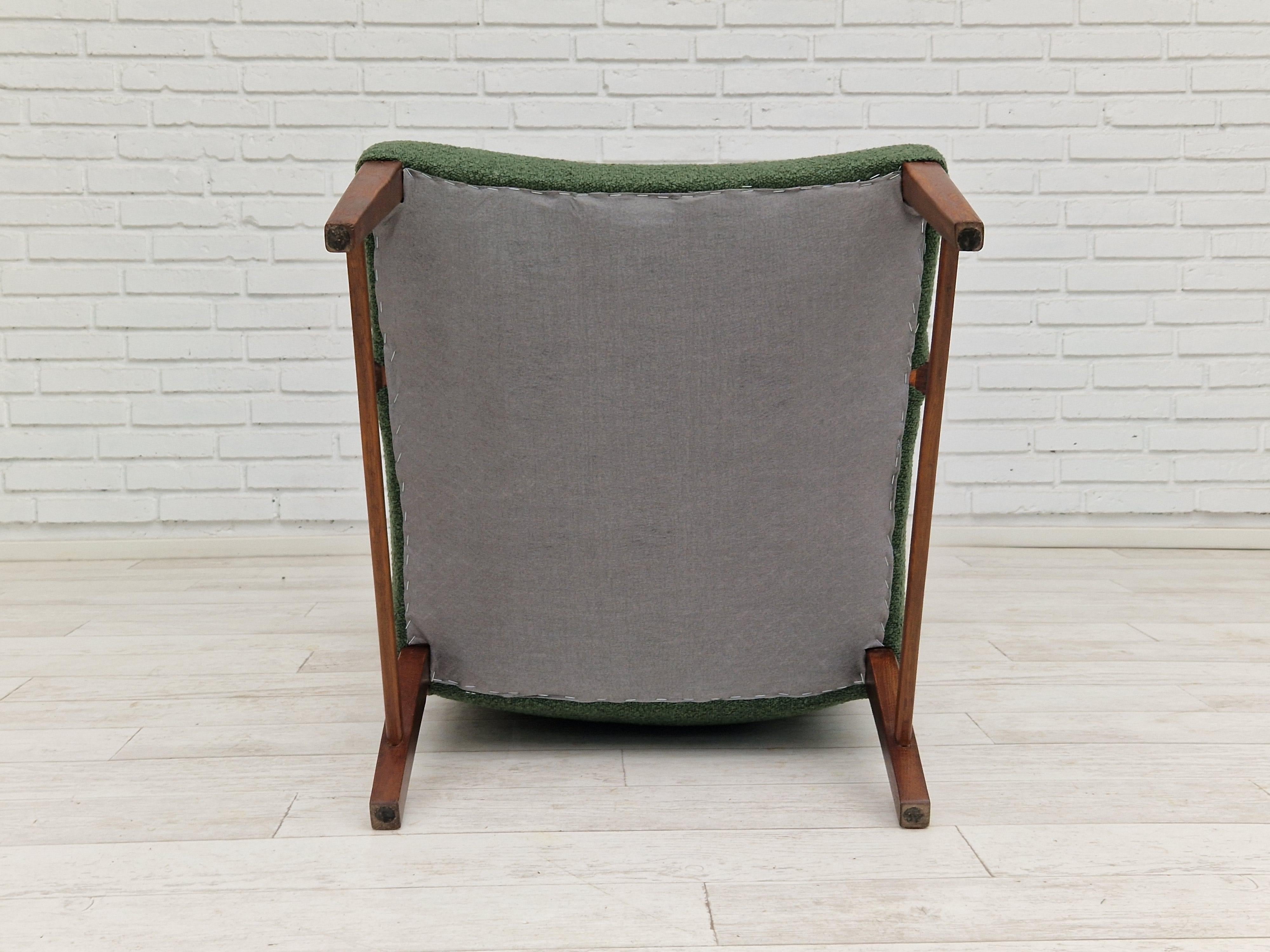 1960s, Danish design, reupholstered high-back armchair, bottle green fabric. For Sale 7
