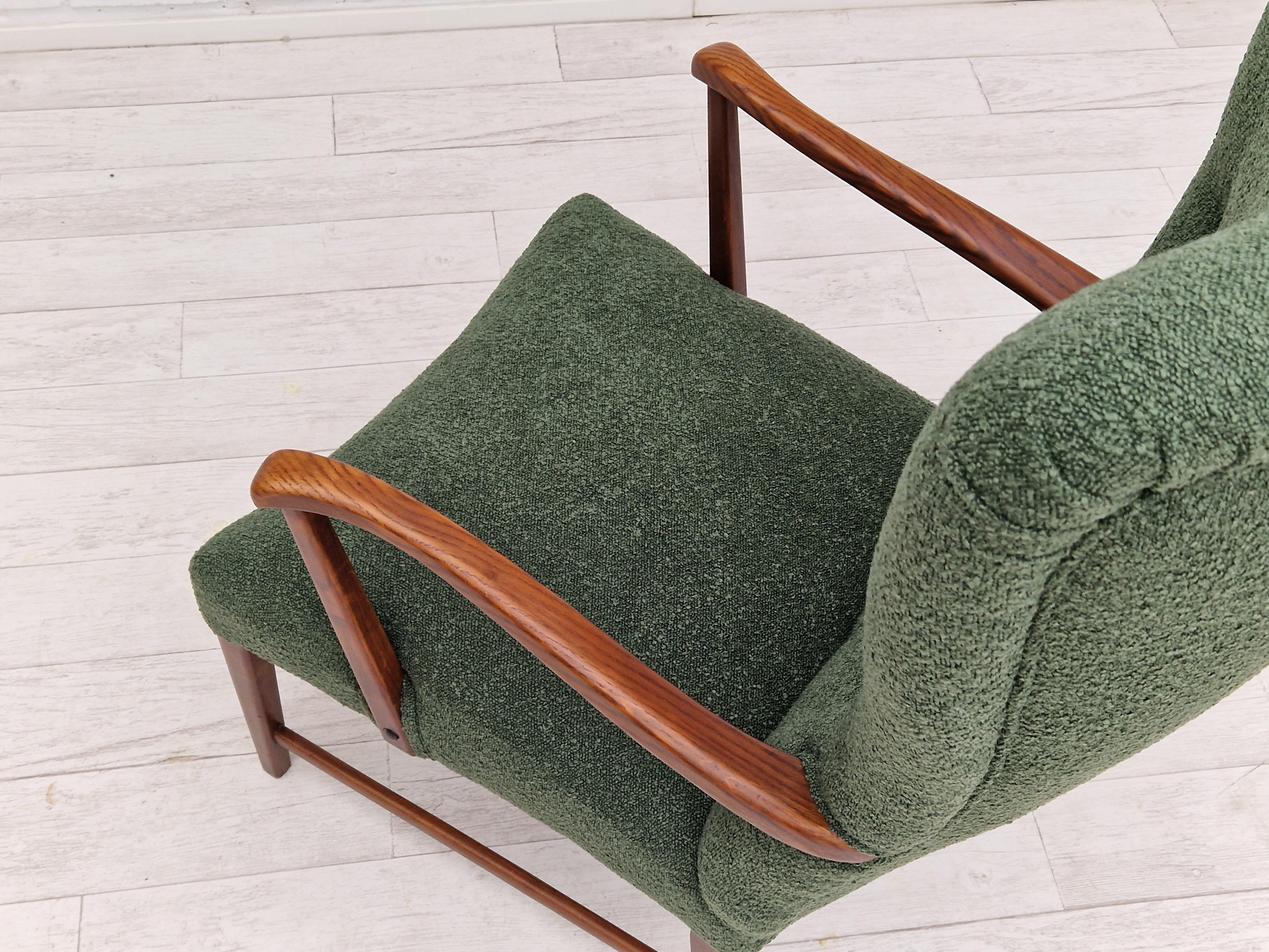 1960s, Danish design, reupholstered high-back armchair, bottle green fabric. For Sale 8