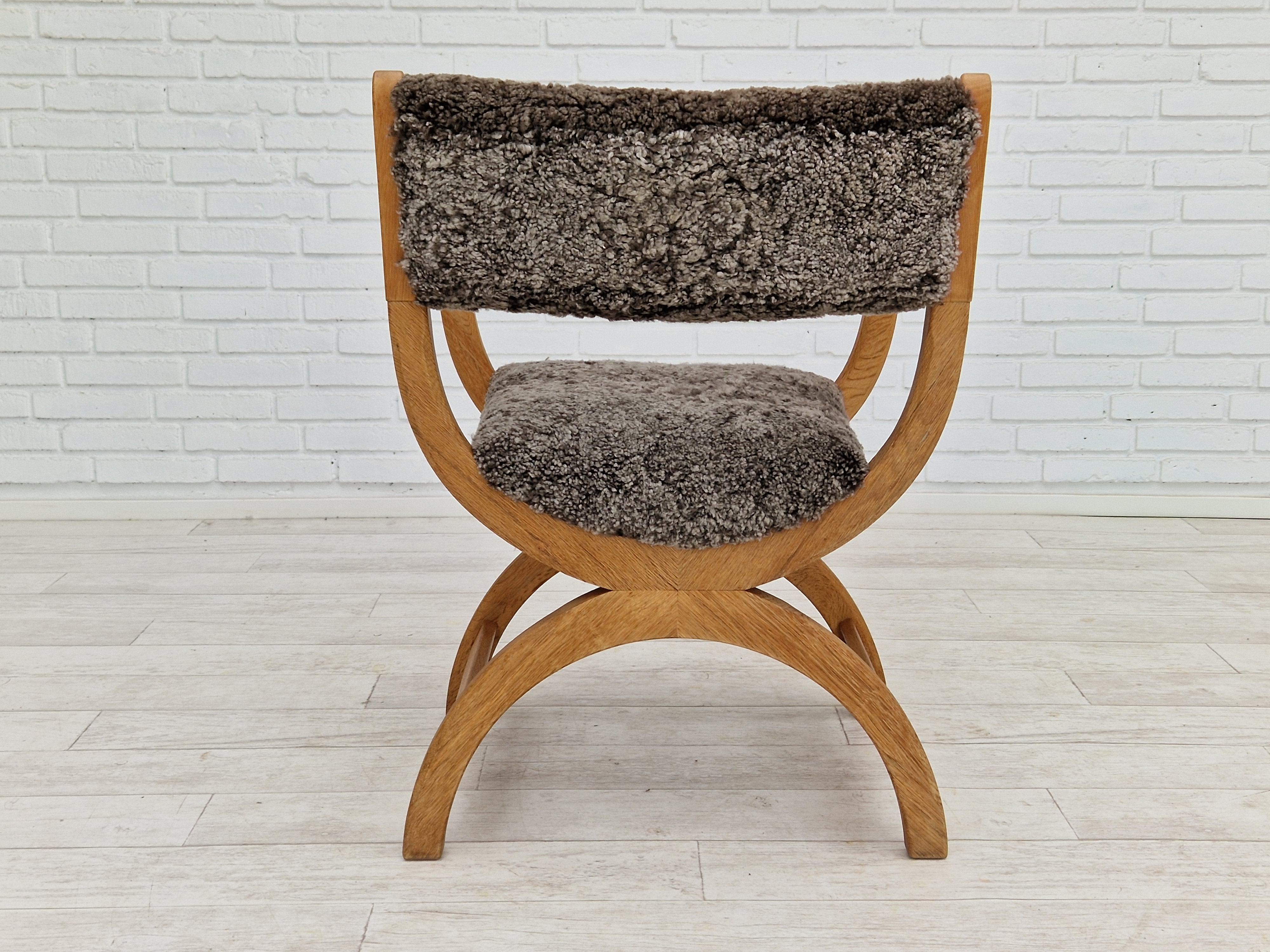 Sheepskin 1960s, Danish Design, Reupholstered Vintage Armchair, Model 