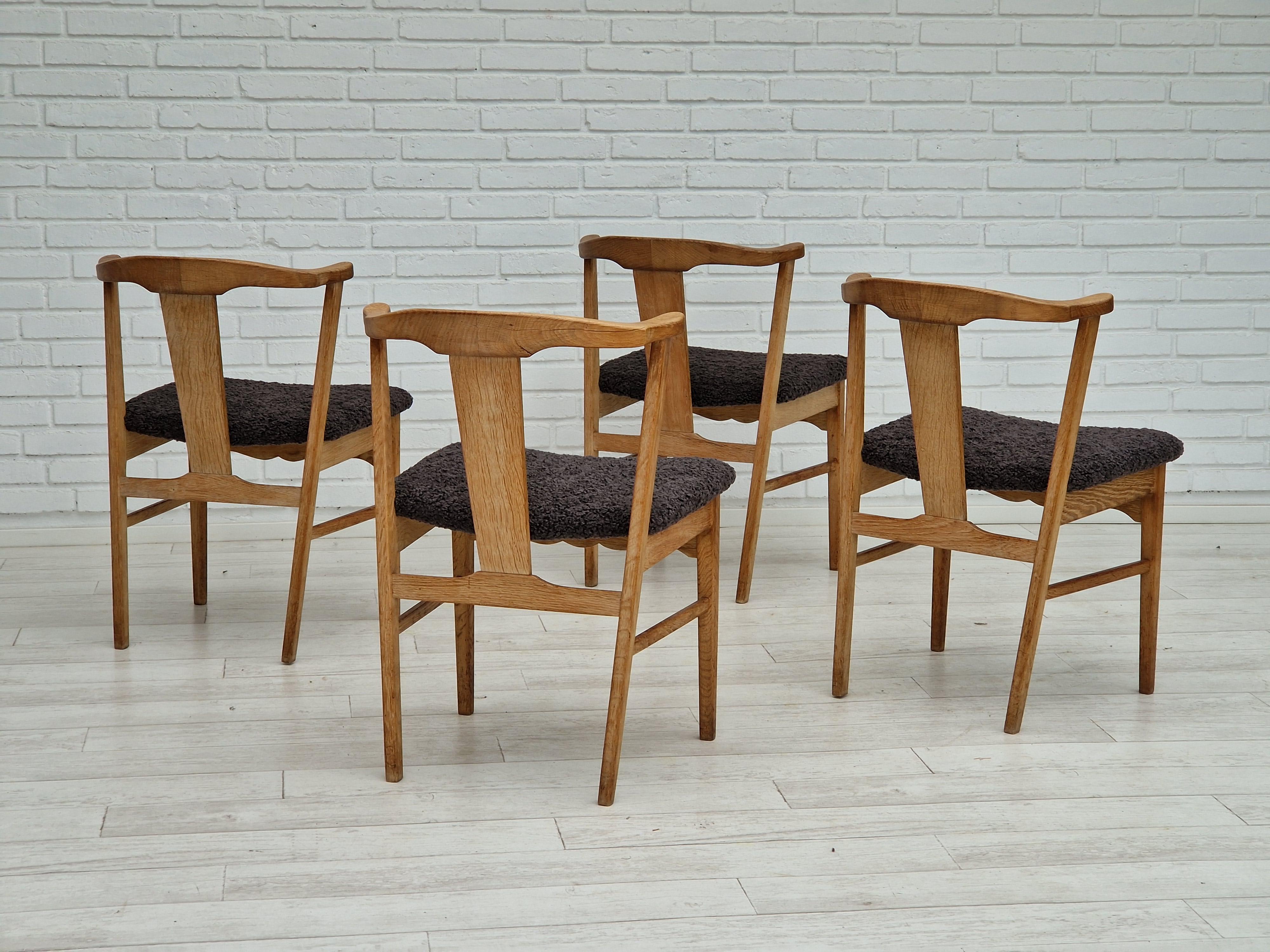 Mid-20th Century 1960s, Danish Design, Set of 4 Dinning Chairs, Oak Wood, Reupholstered For Sale
