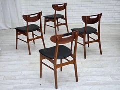 1960s, Danish design, set of 4 reupholstered dining chairs.
