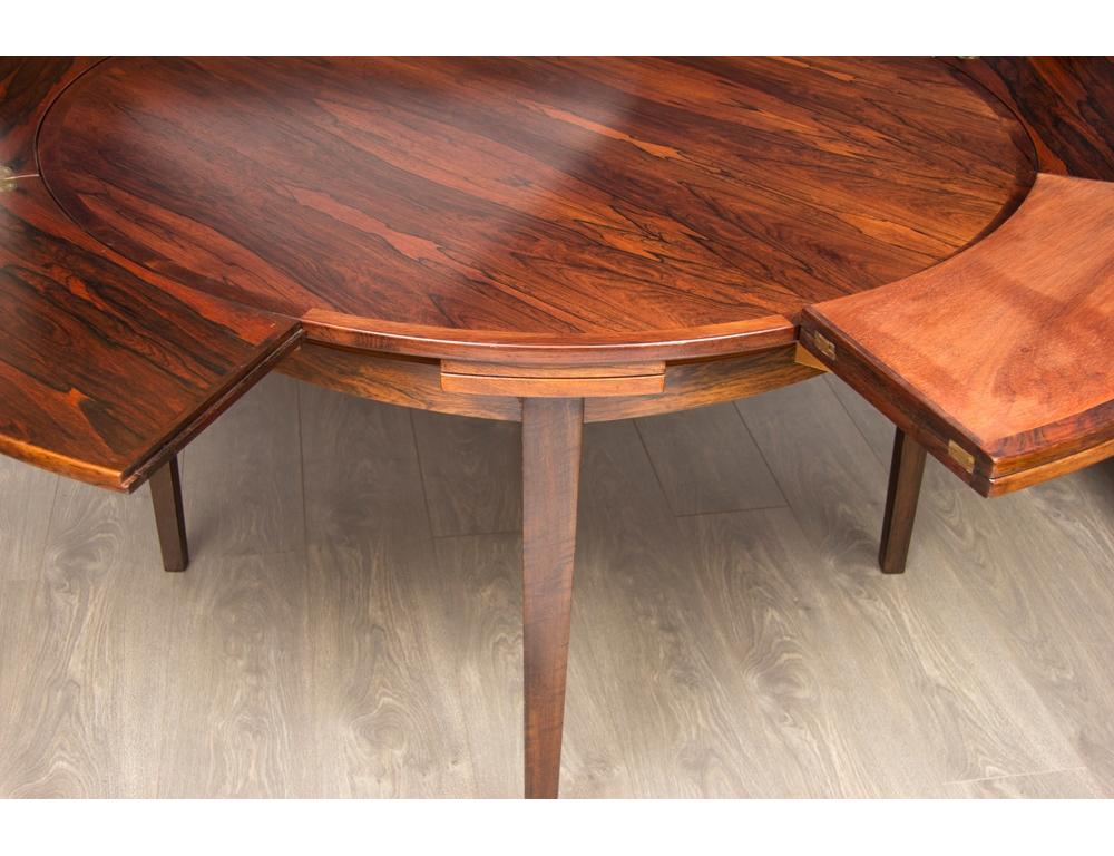 20th Century 1960s Danish Dyrlund Rosewood Flip-Flap Lotus Extendable Circular Dining Table