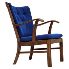 1960s, Danish easy armchair by Fritz Hansen, wool fabric, beech wood.