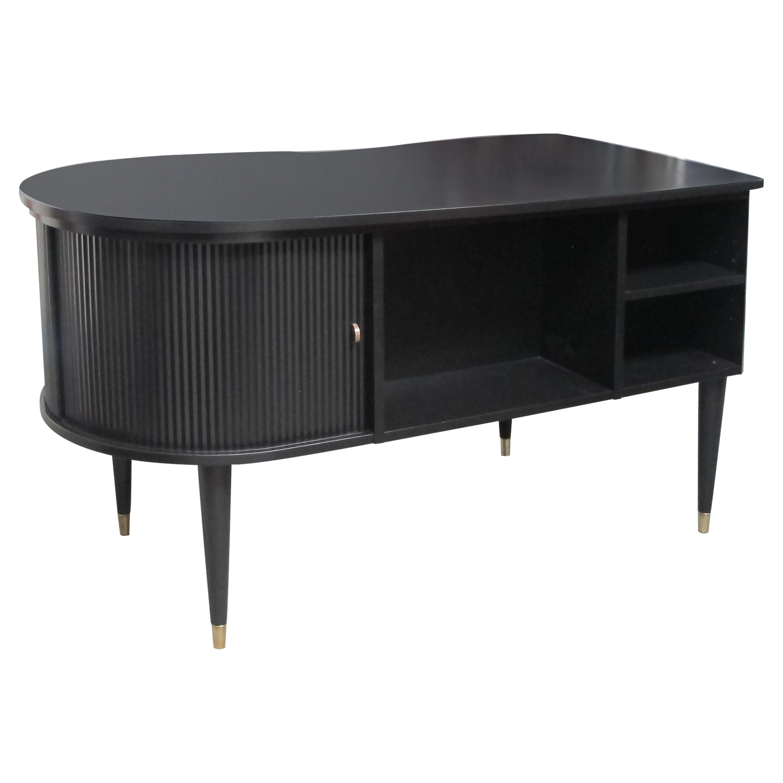 Mid-Century Modern 1960s Danish Ebonised Kidney Shaped Desk by Designer Kai Kristiansen