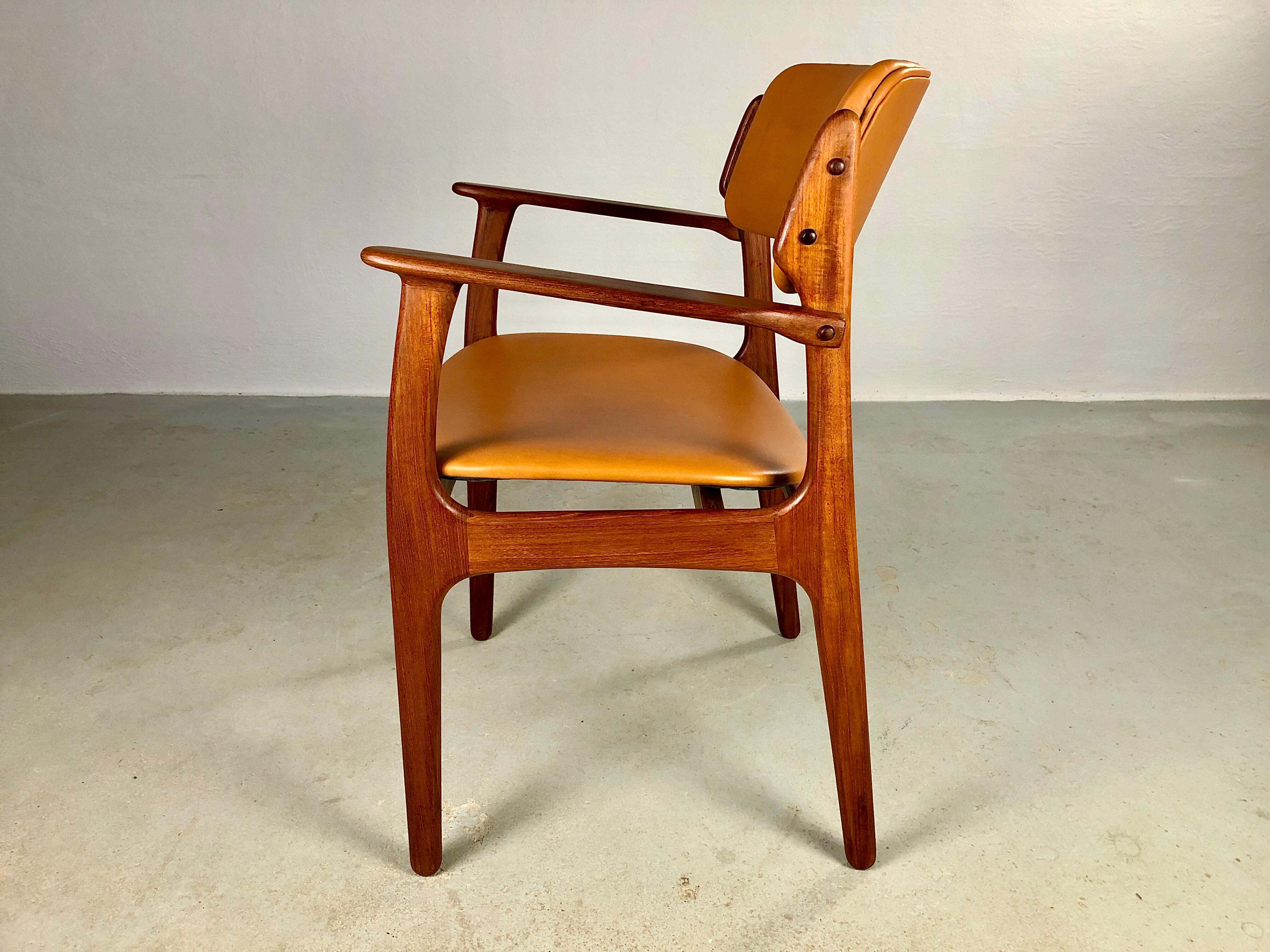 Leather 1960s Danish Erik Buch Fully Restored Armchairs in Teak, Custom Upholstery For Sale