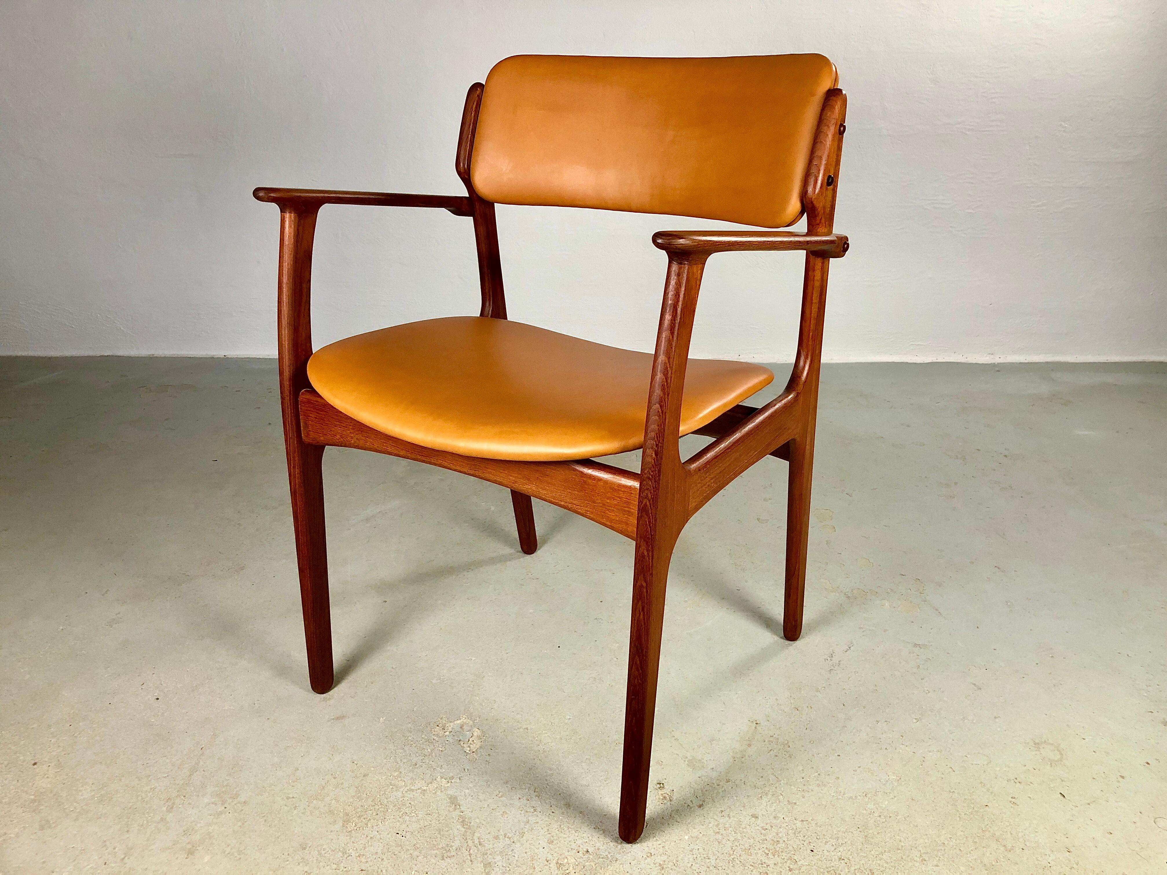 Leather 1960s Danish Erik Buch Fully Restored Armchairs in Teak, Custom Upholstery For Sale