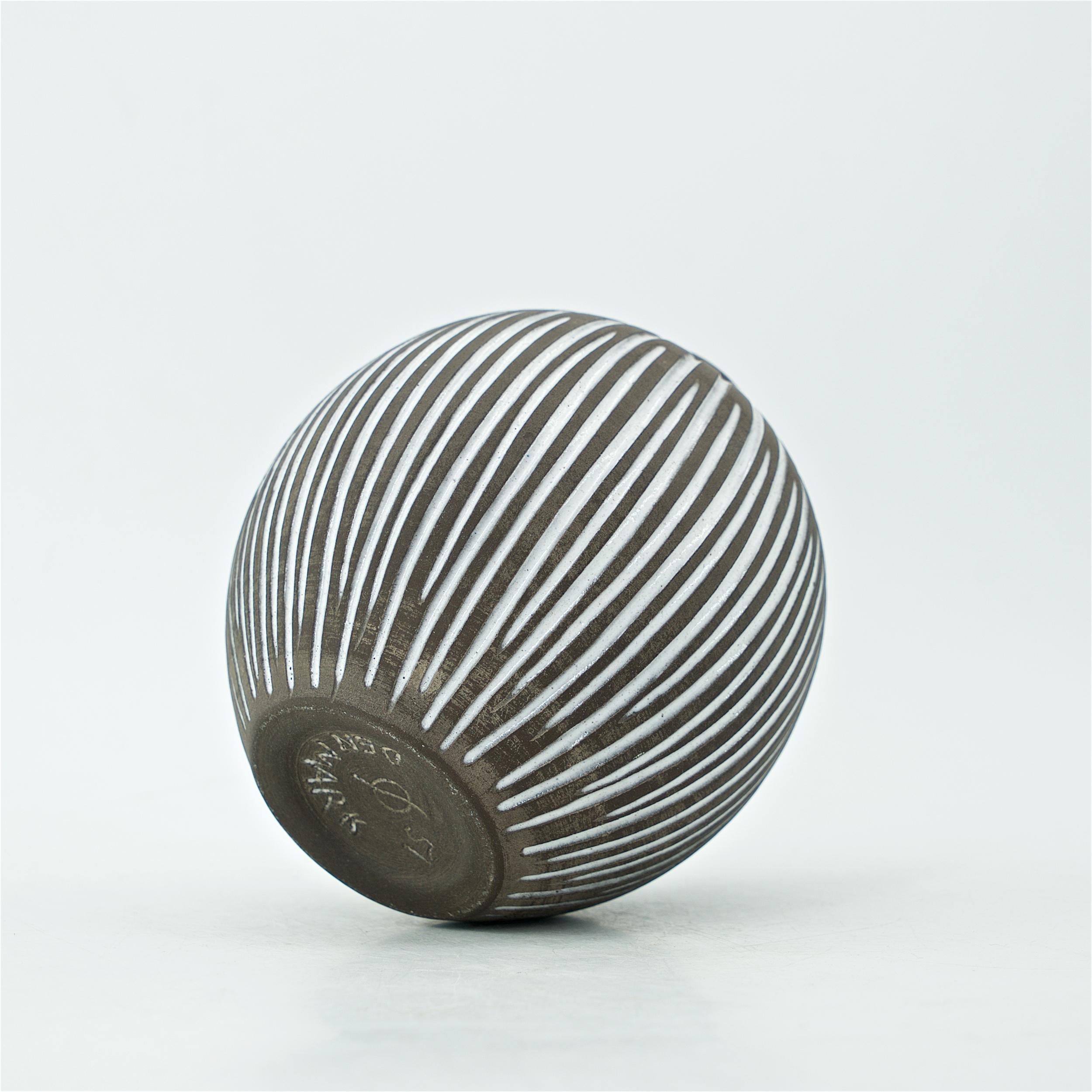 Mid-20th Century 1960s Danish Female Artist Studio Pottery Gourd Vase Sphere Stoneware Sculpture For Sale