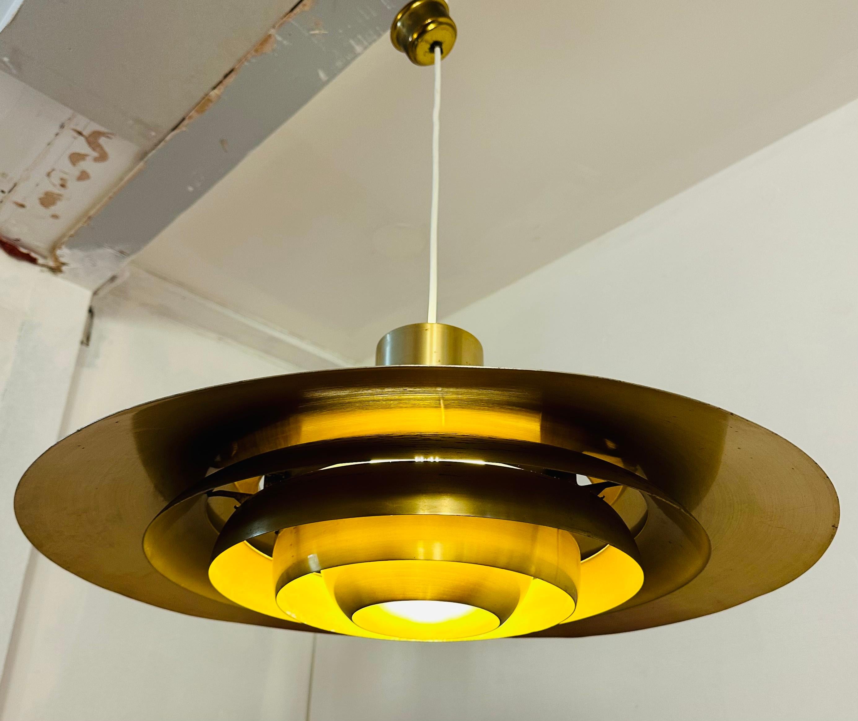 1960s Danish Golden Aluminium Pendant Model P376 by Kastholm and Fabricius  In Fair Condition For Sale In London, GB