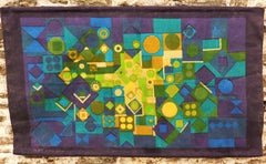 1960's Danish Graphic Art Screen-Print Tapestry Wall Hanging Sodahl Design Jute