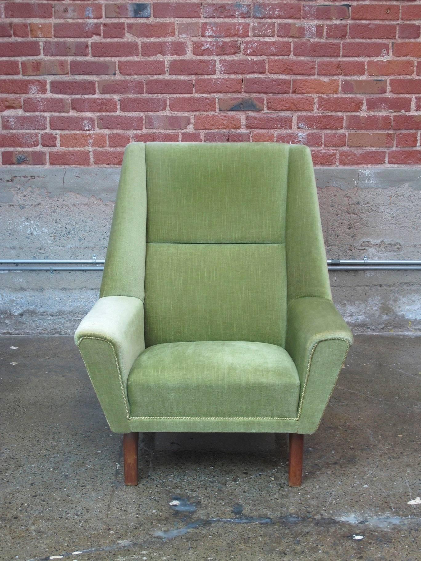 Scandinavian Modern 1960s Danish Green Mohair Lounge Chair