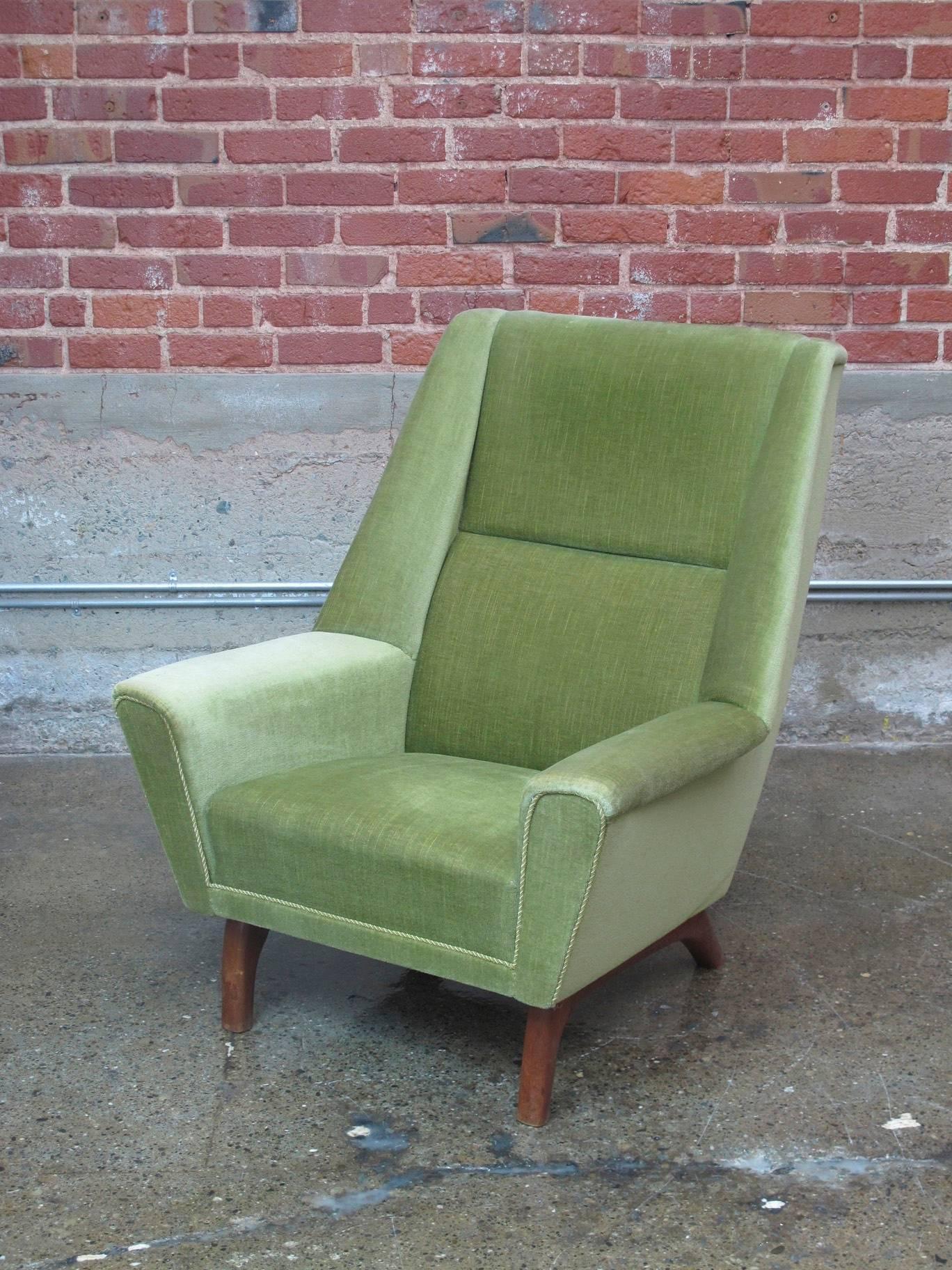1960s Danish Green Mohair Lounge Chair In Good Condition In Oakland, CA