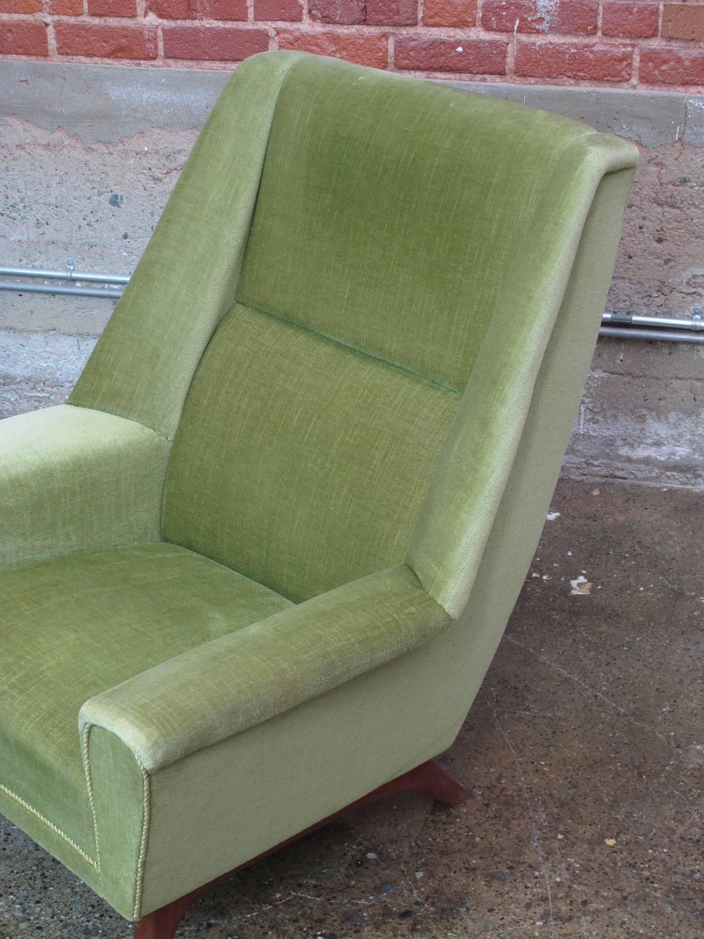 1960s Danish Green Mohair Lounge Chair 1
