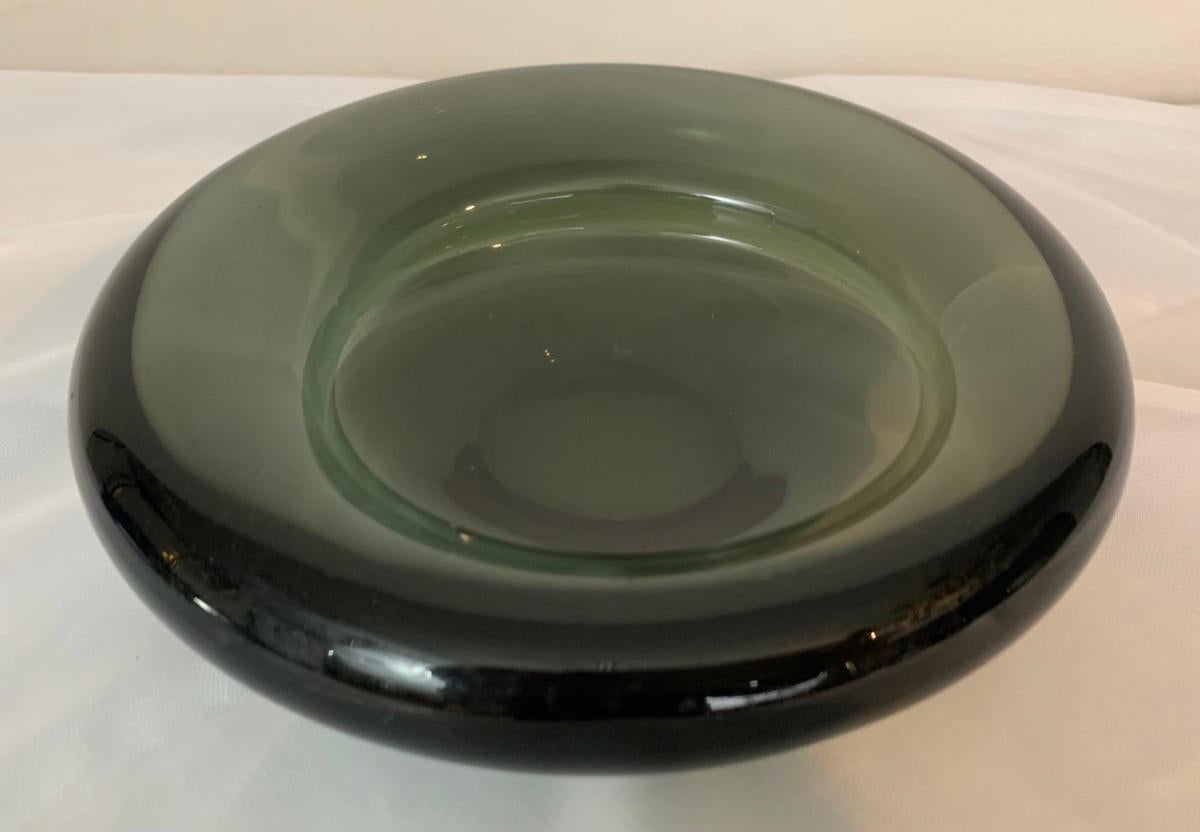 Mid-Century Modern 1960s Danish Grey Glass Handmade Bowl by Per Lütken for Holmegaard. No 16039