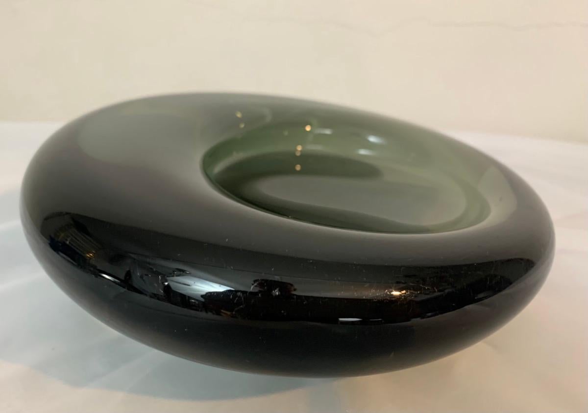 Hand-Carved 1960s Danish Grey Glass Handmade Bowl by Per Lütken for Holmegaard. No 16039 For Sale