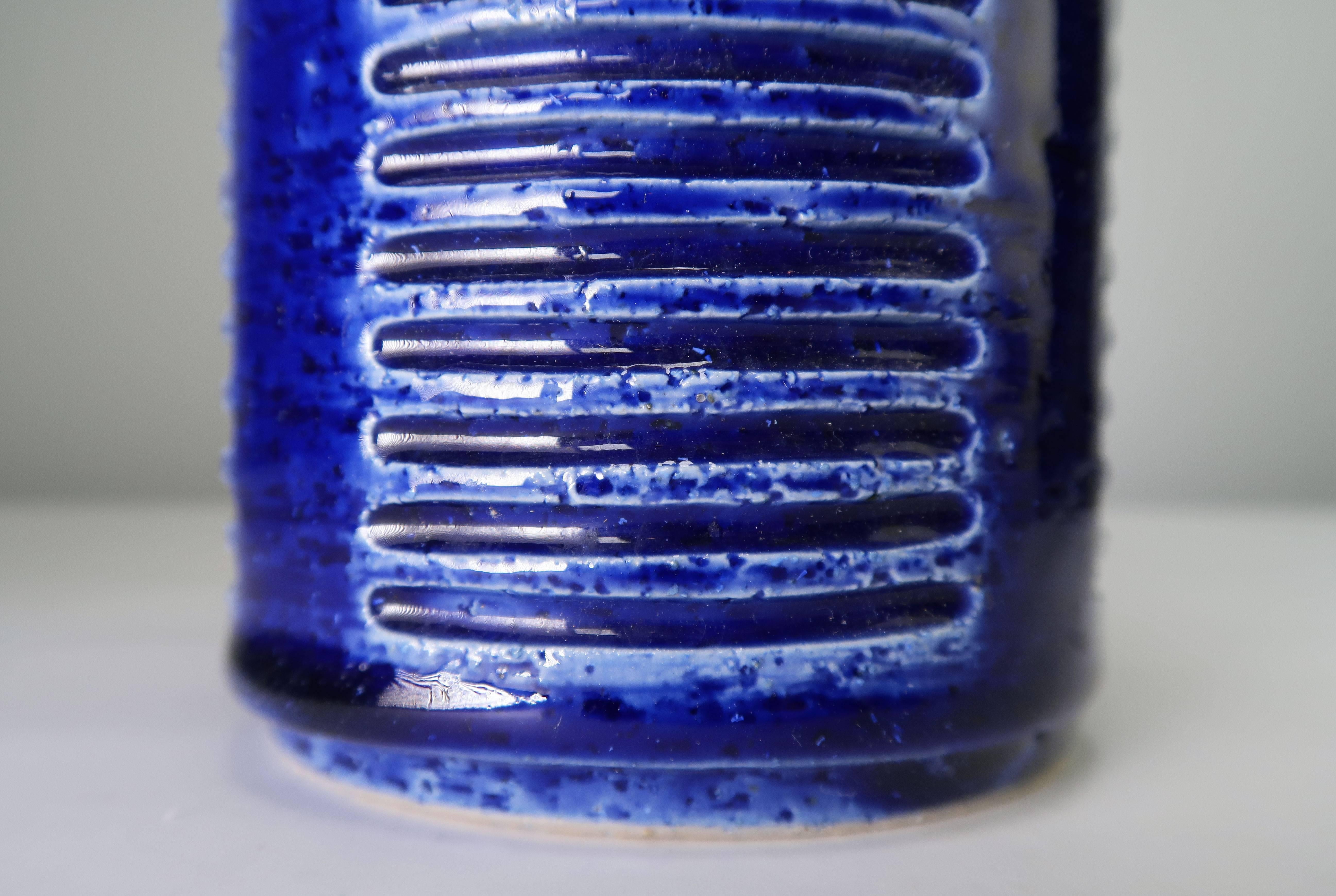 Glazed Danish Palshus Cobalt Blue Ceramic Lamp, Denmark, 1960s For Sale