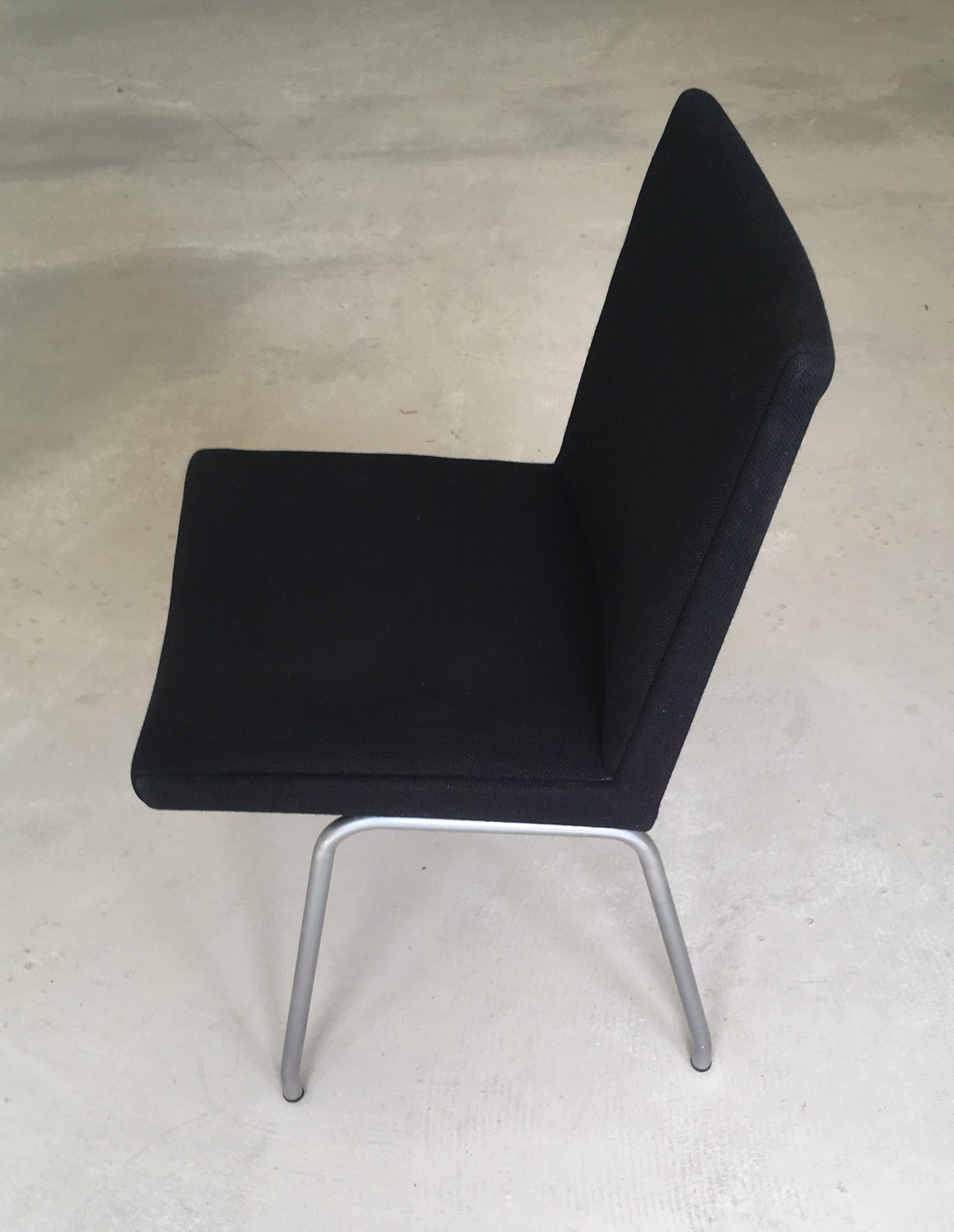 Scandinavian Modern 1960s Danish Hans J. Wegner Airport Chair Reupholstered in Black Fabric For Sale
