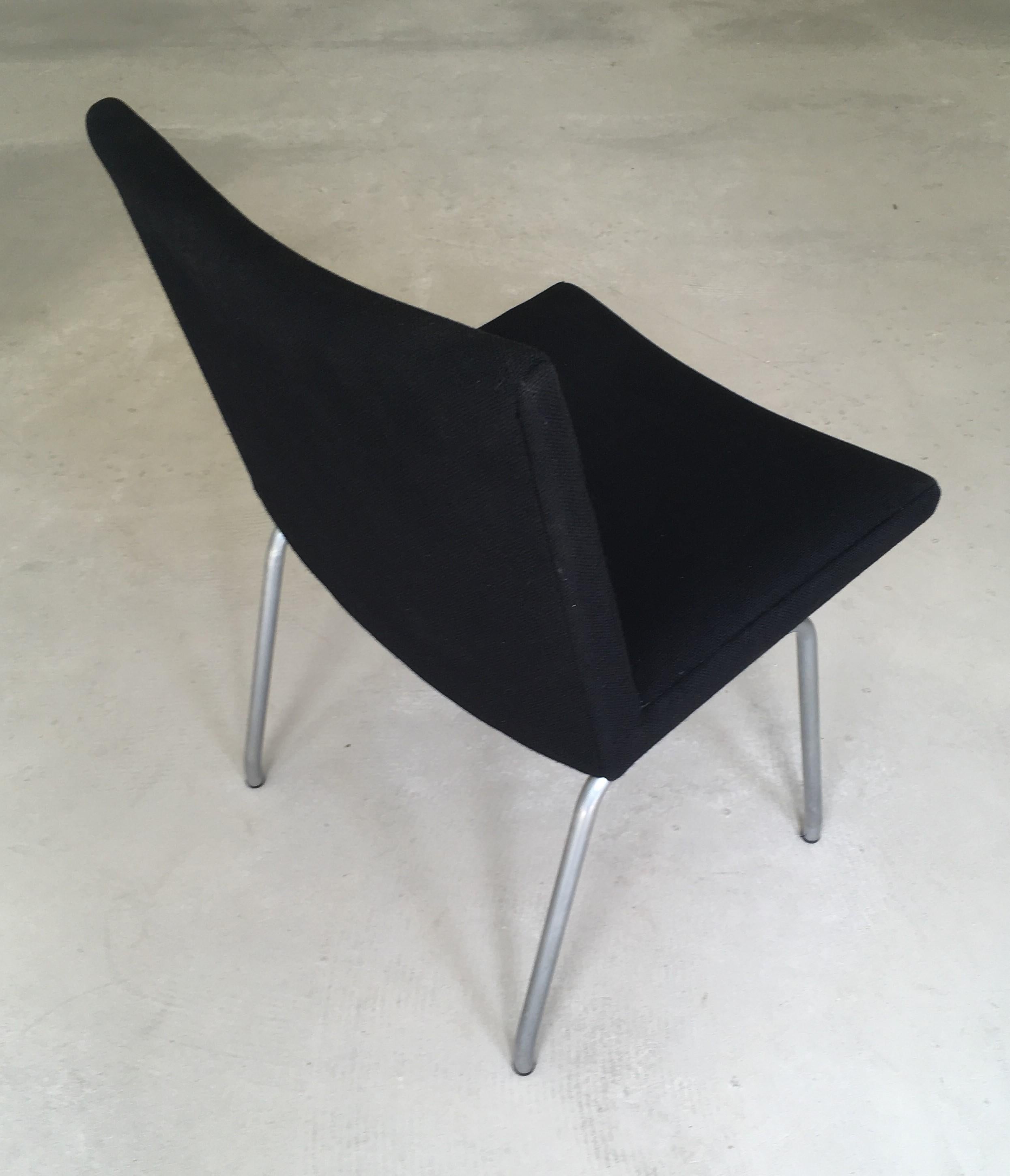Steel 1960s Danish Hans J. Wegner Airport Chair Reupholstered in Black Fabric For Sale