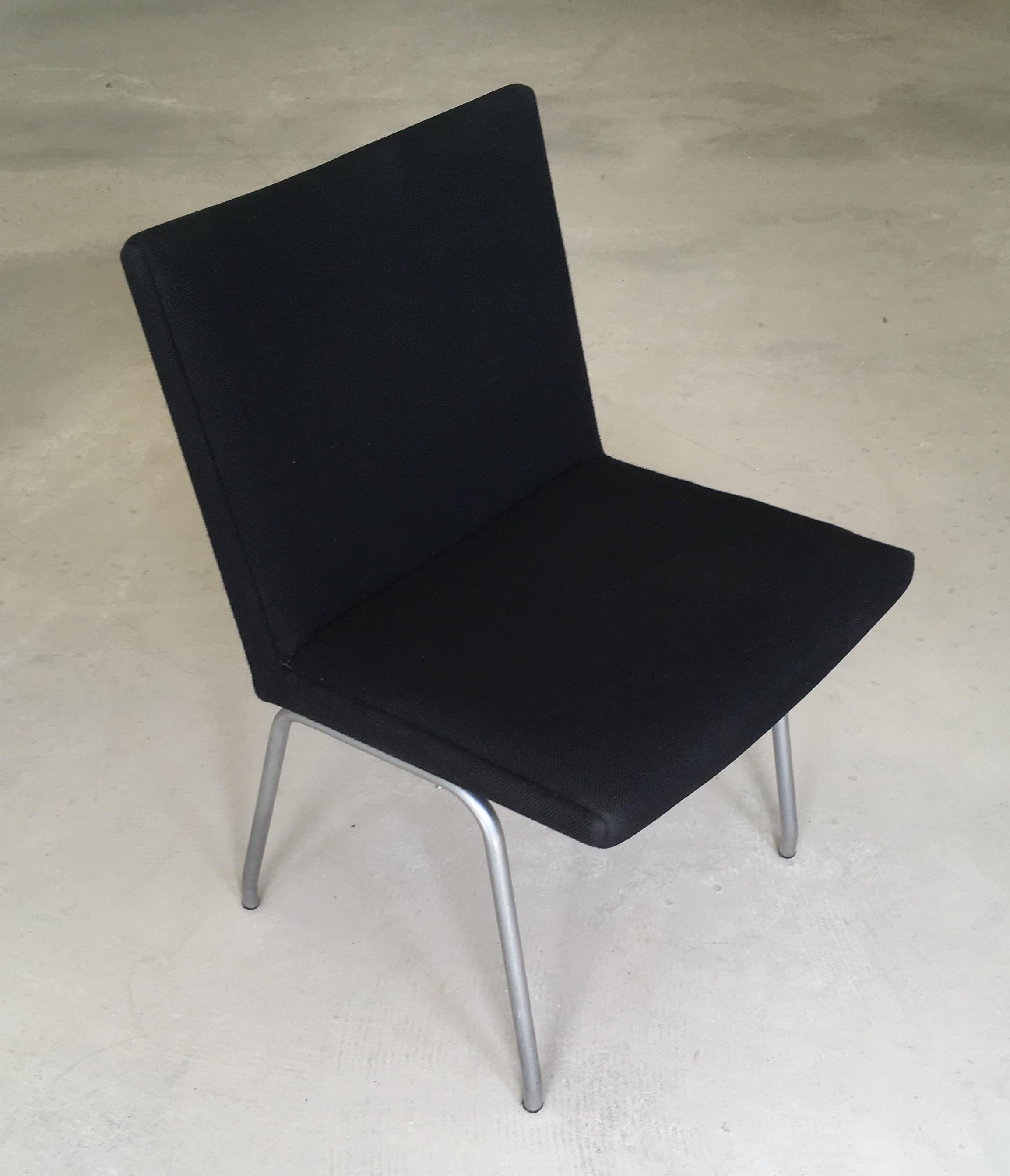 1960s Danish Hans J. Wegner Airport Chair Reupholstered in Black Fabric For Sale 2
