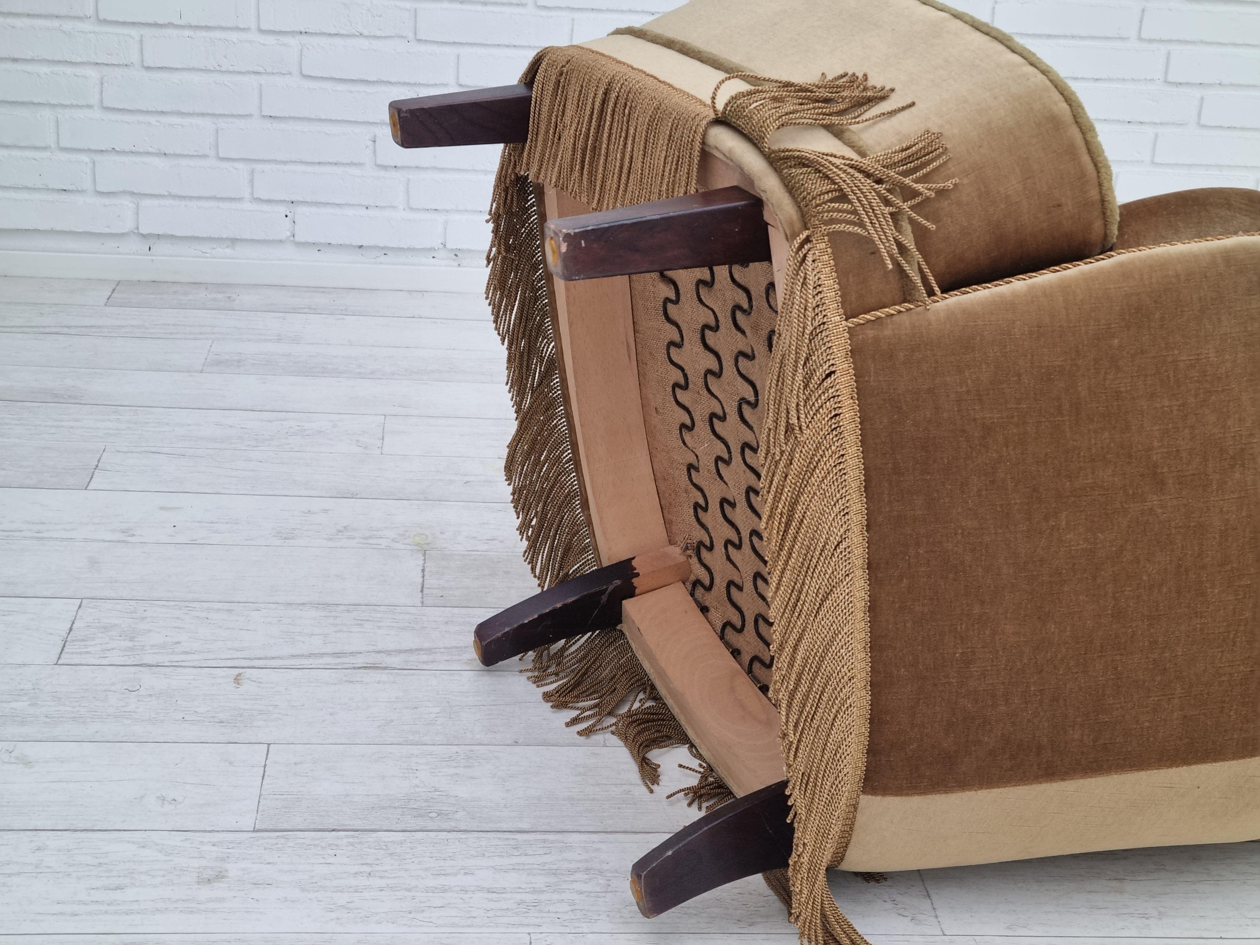 1960s, Danish High Back Armchair, Original Upholstery, Green Velour For Sale 2