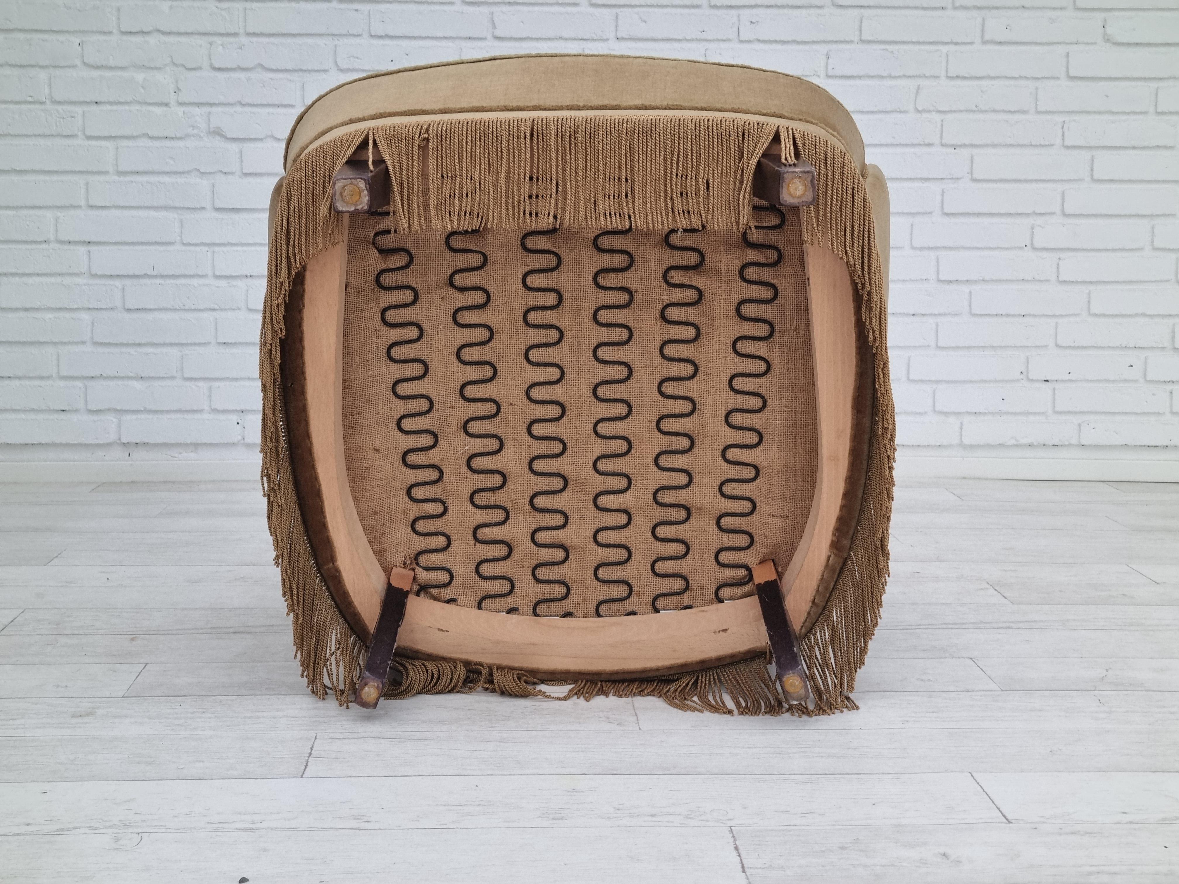 1960s, Danish High Back Armchair, Original Upholstery, Green Velour For Sale 3