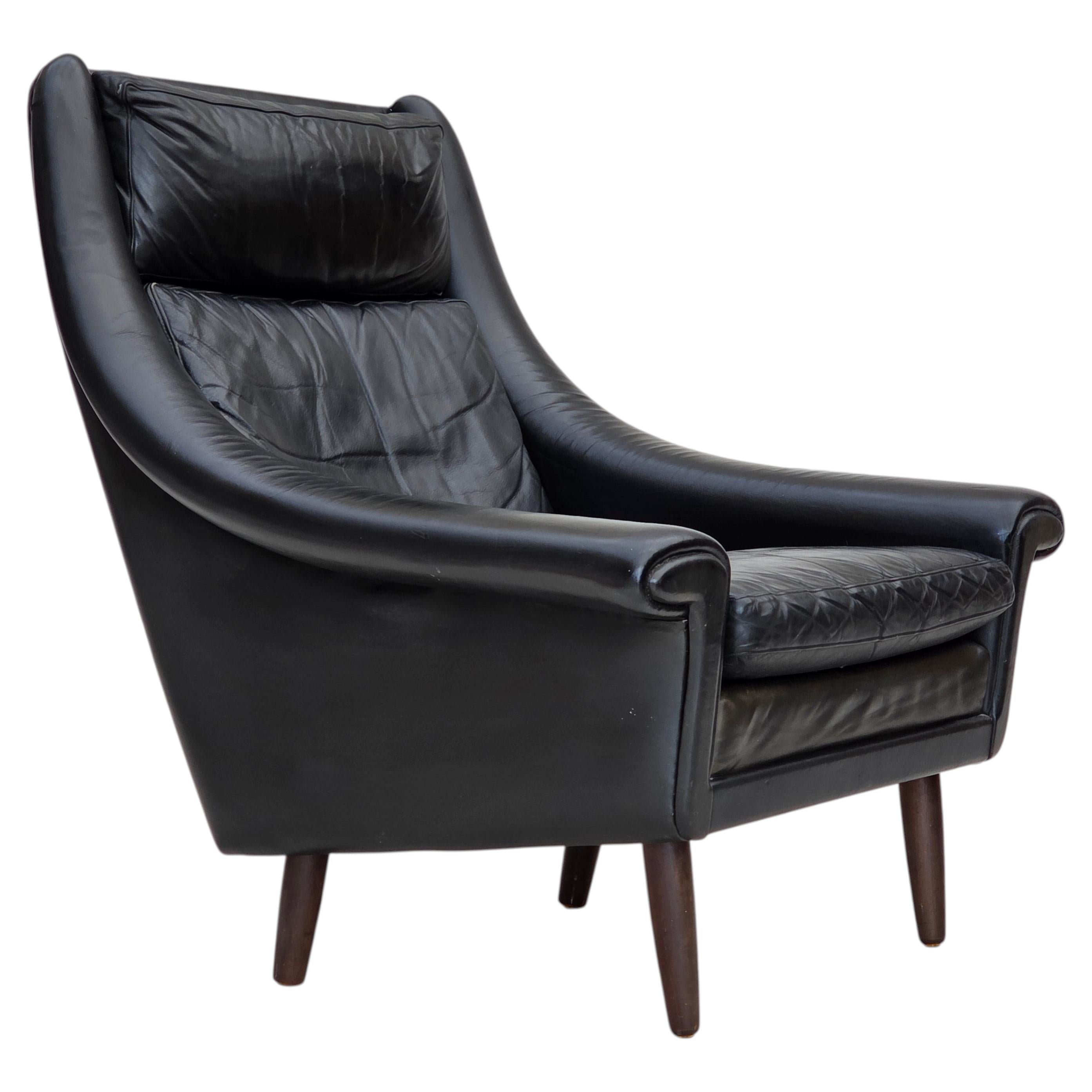 Fauteuil à dossier haut danois des années 1960, par Aage Christensen, meuble en cuir.