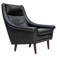 Poltrona danese con schienale alto degli anni '60 di Aage Christensen, arredamento in pelle.