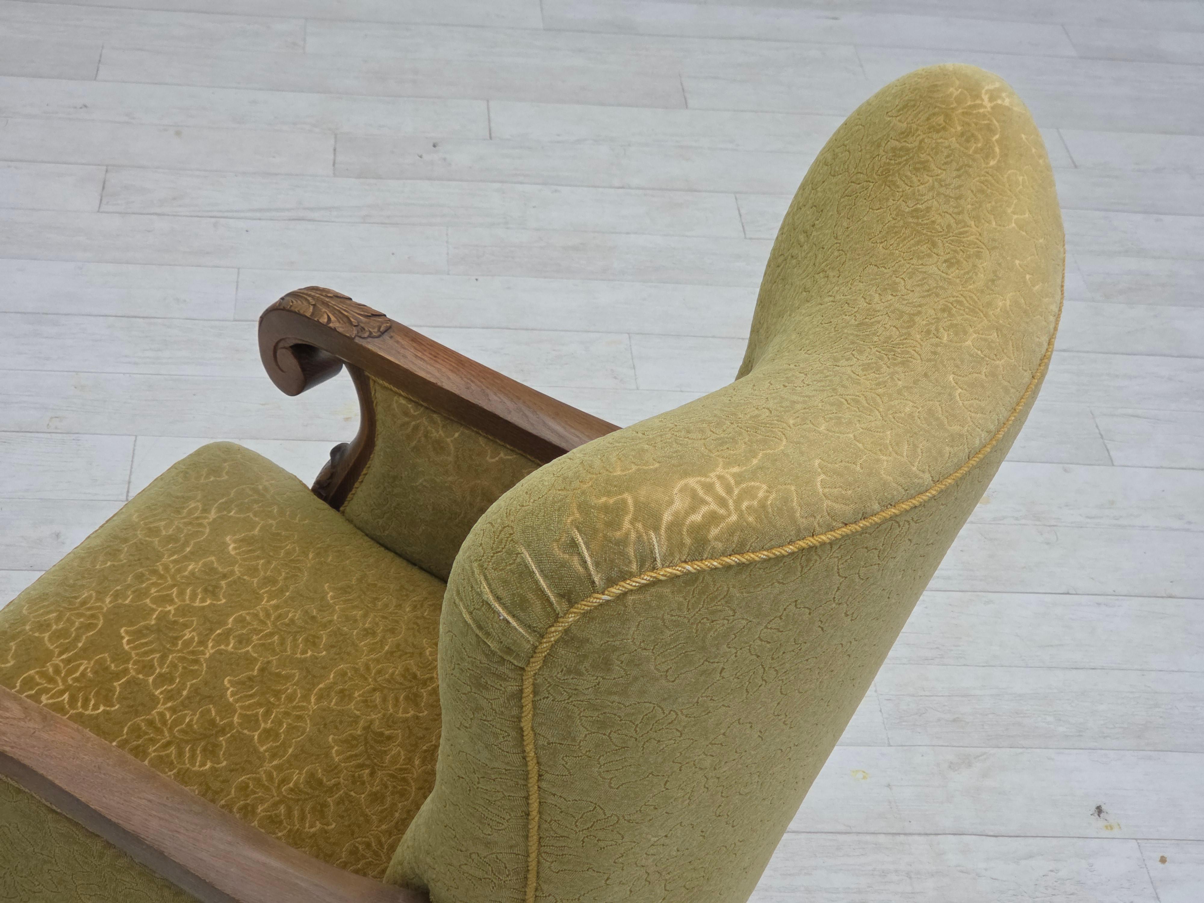 Poltrona a schienale alto Wood Wood degli anni '60, tessuto in cotone/lana, legno massiccio di Oak. in vendita 8