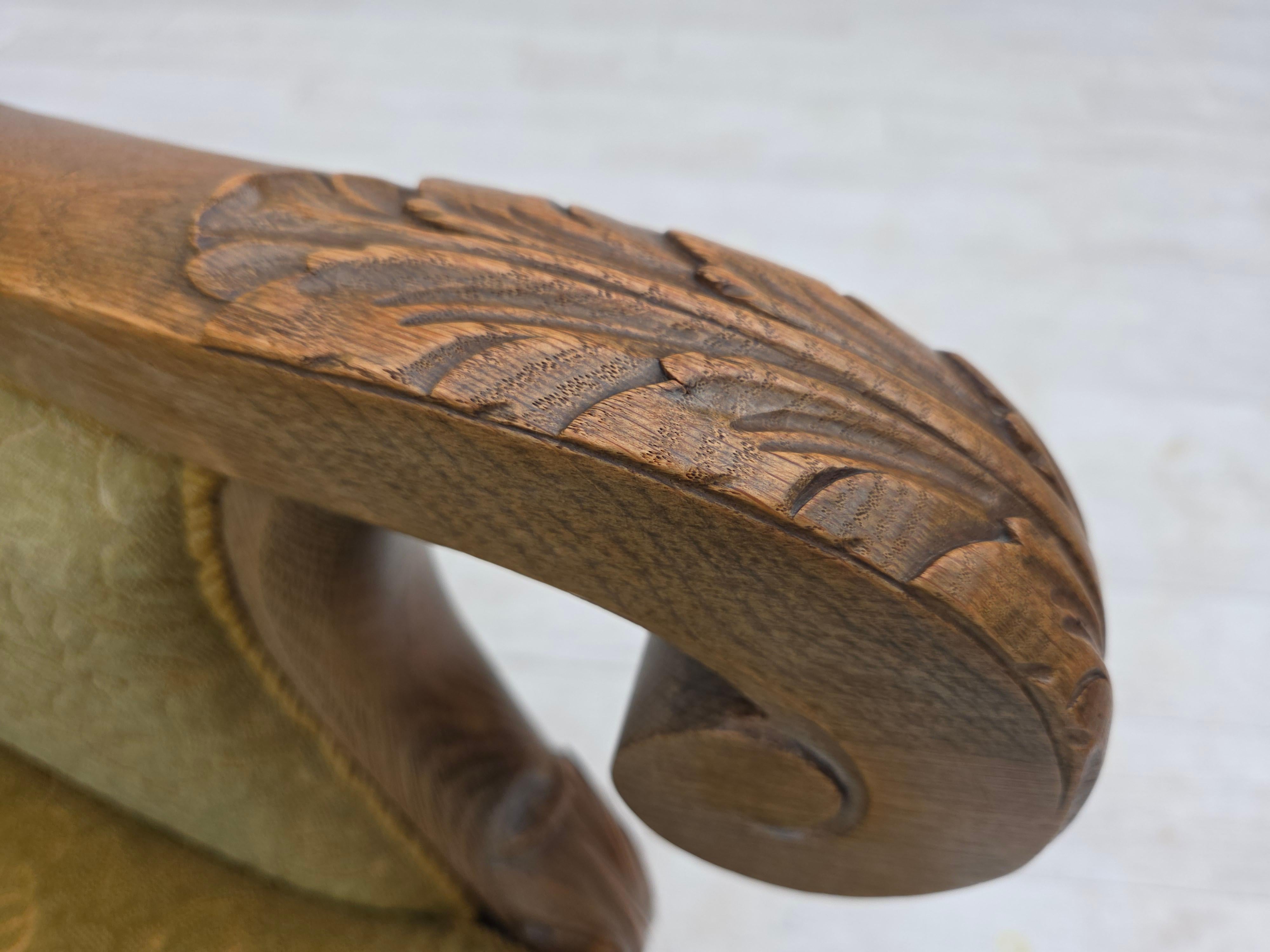 Lana Poltrona a schienale alto Wood Wood degli anni '60, tessuto in cotone/lana, legno massiccio di Oak. in vendita