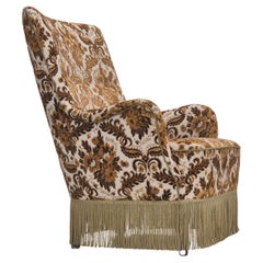 1960s, Danish highback armchair, furniture velour fabric, ash wood.